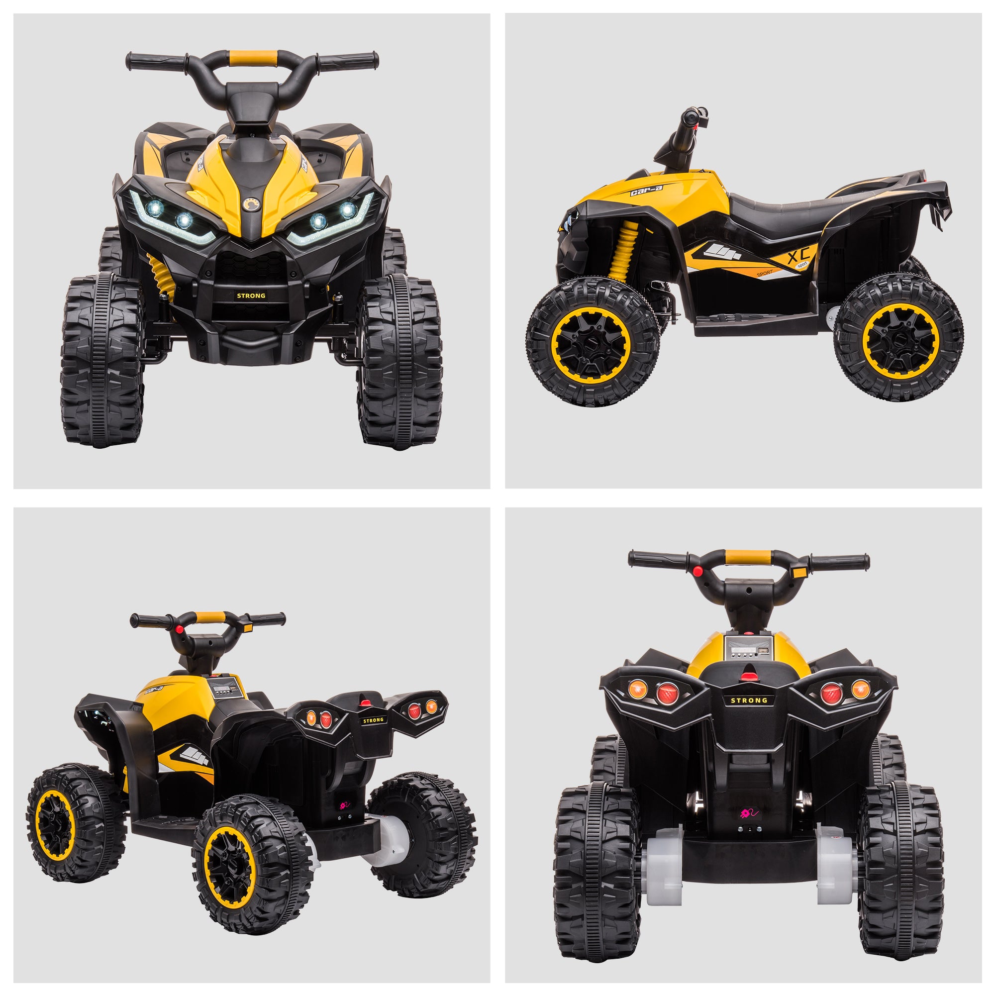HOMCOM 12V Ride-On Quad Bike w/ Music, Horn, for Ages 3+ Years - Yellow - North Peak Garden Furniture