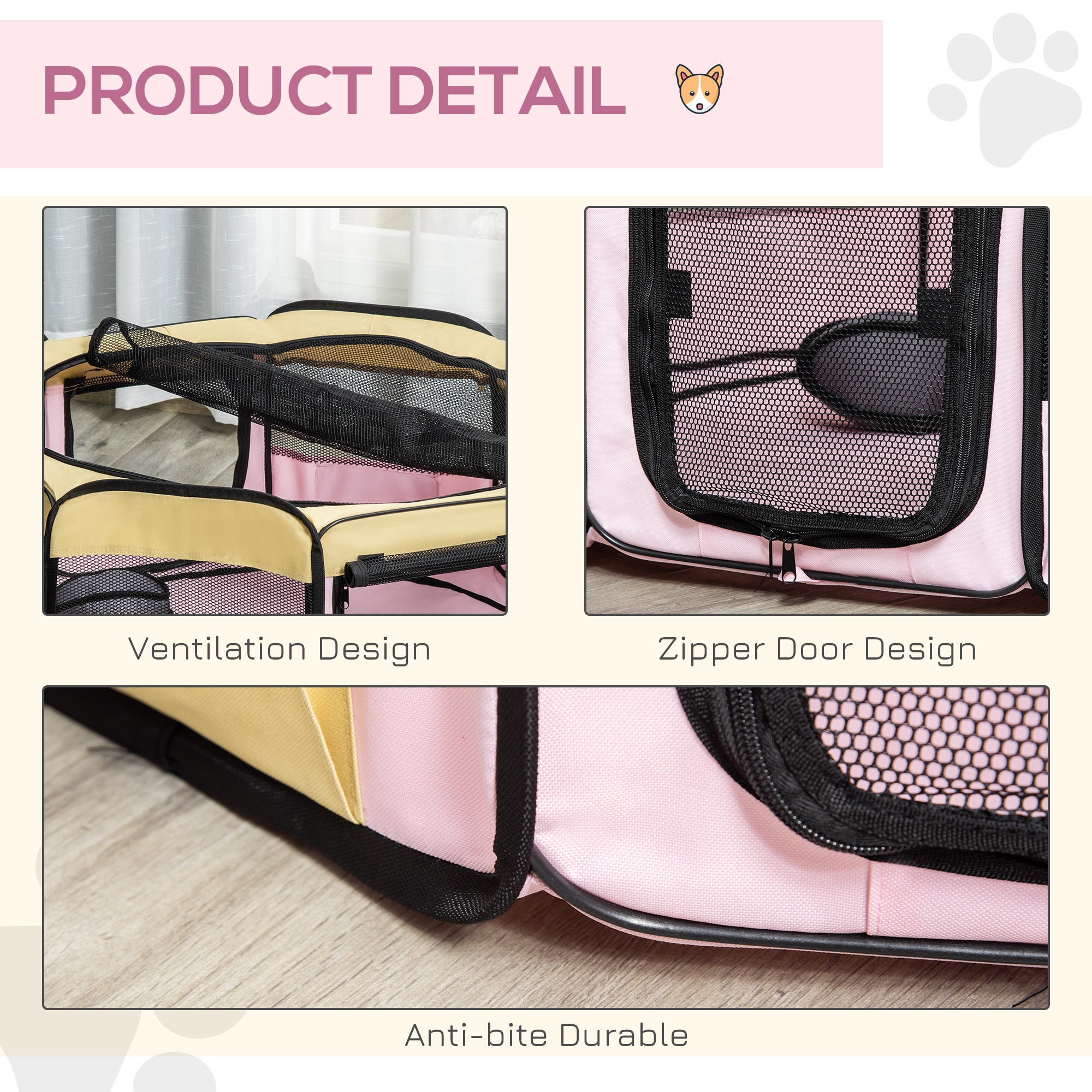 PawHut Fabric Pet Whelping Box Dog Cat Puppy Playpen Rabbit Guinea Pig Play Pen in Pink With Carry Bag Small Dia 90 x 41Hcm - North Peak Garden Furniture