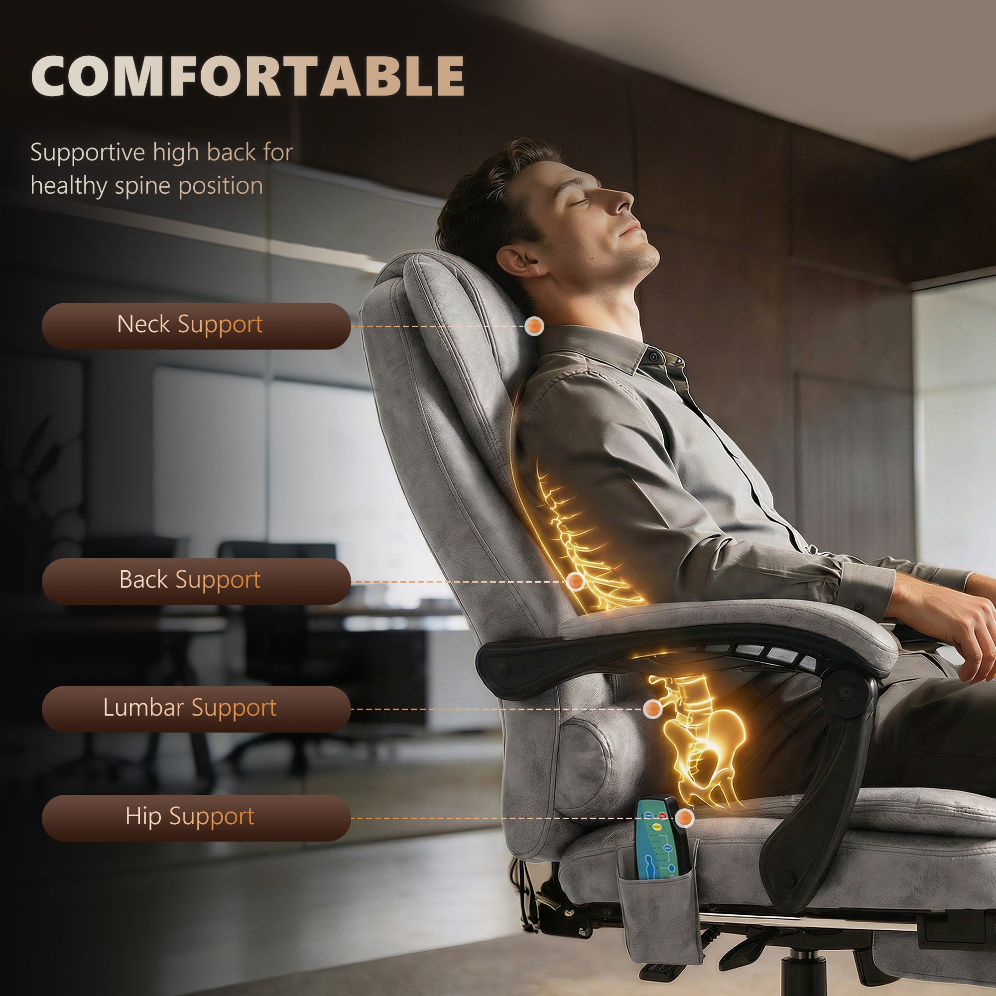 Vinsetto Heated 6 Points Vibration Massage Executive Office Chair Adjustable Swivel Ergonomic High Back Desk Chair Recliner with Footrest Grey