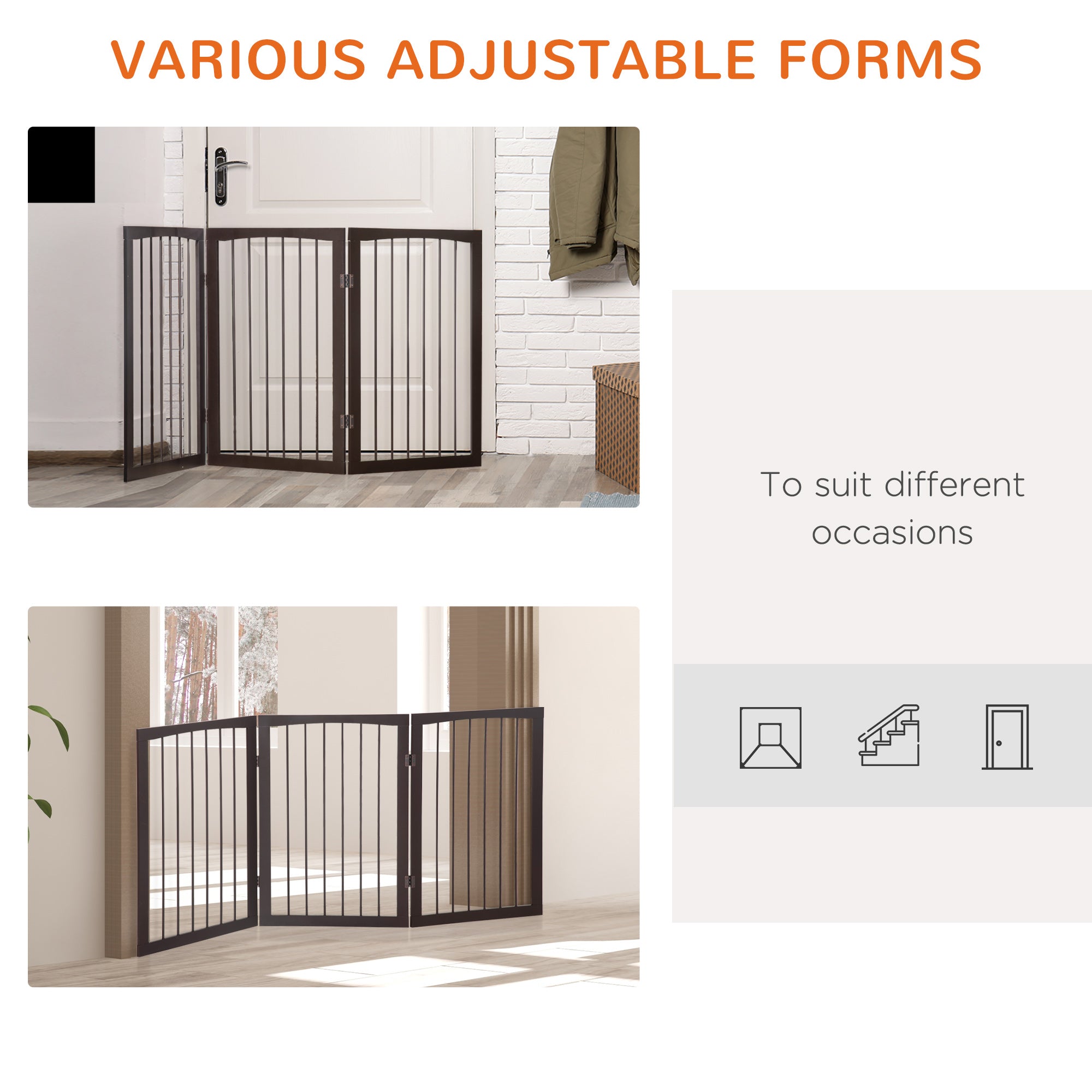 PawHut Folding 3 Panel Pet Gate Wooden Foldable Dog Fence Indoor Free Standing Safety Gate Portable Separation Pet Barrier Guard - North Peak Garden Furniture