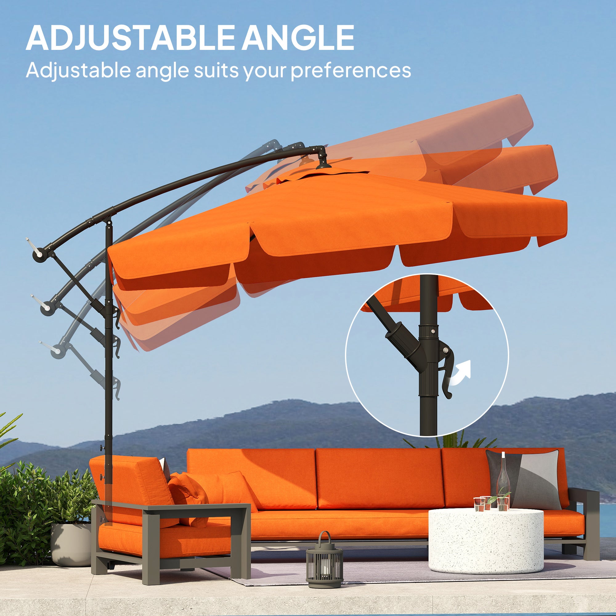 Outsunny 2.7m Garden Cantilever Banana Parasol - Orange - North Peak Garden Furniture