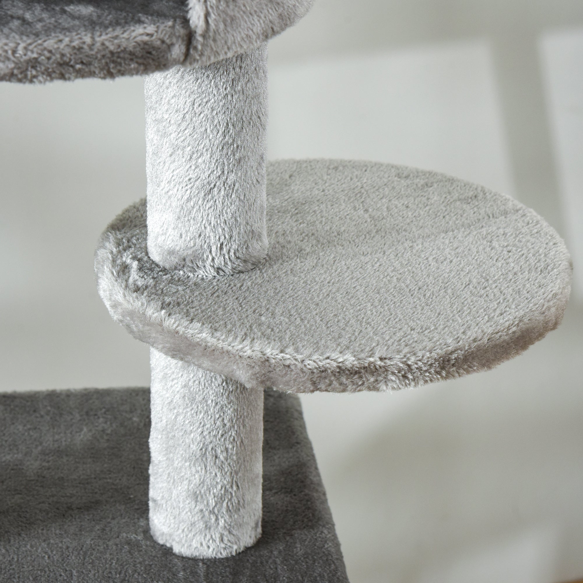 PawHut 255cm Floor To Ceiling Cat Tree for Indoor Cats Climber Scratching Post Adjustable Height Play Tower Removable Cover Grey - North Peak Garden Furniture