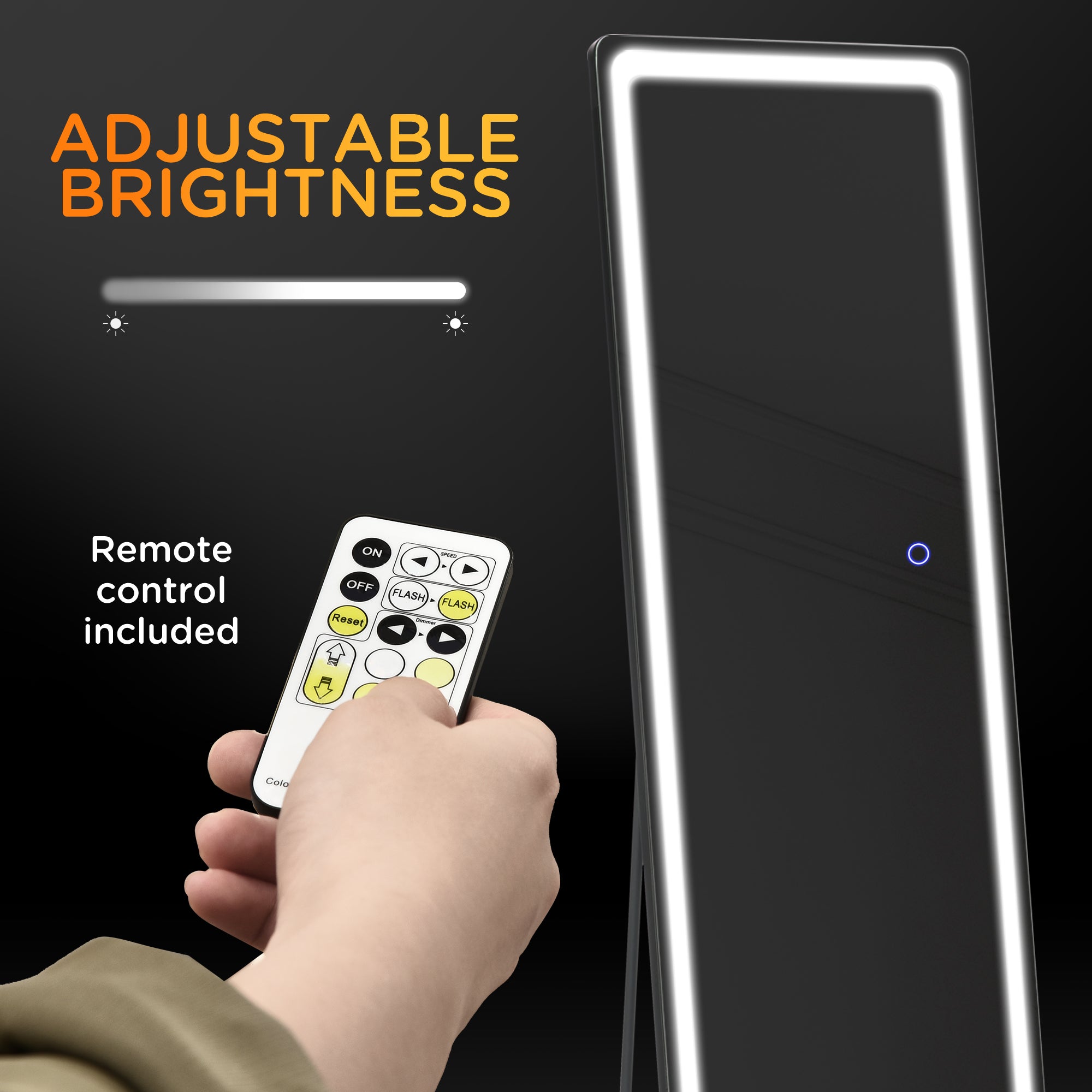HOMCOM Full-Length Mirror, 160 x 40 cm, Wall Mounted, Freestanding Floor Mirror with LED Lights and Remote Control, Dimming & 3 Colour Modes, for Bedroom, Black