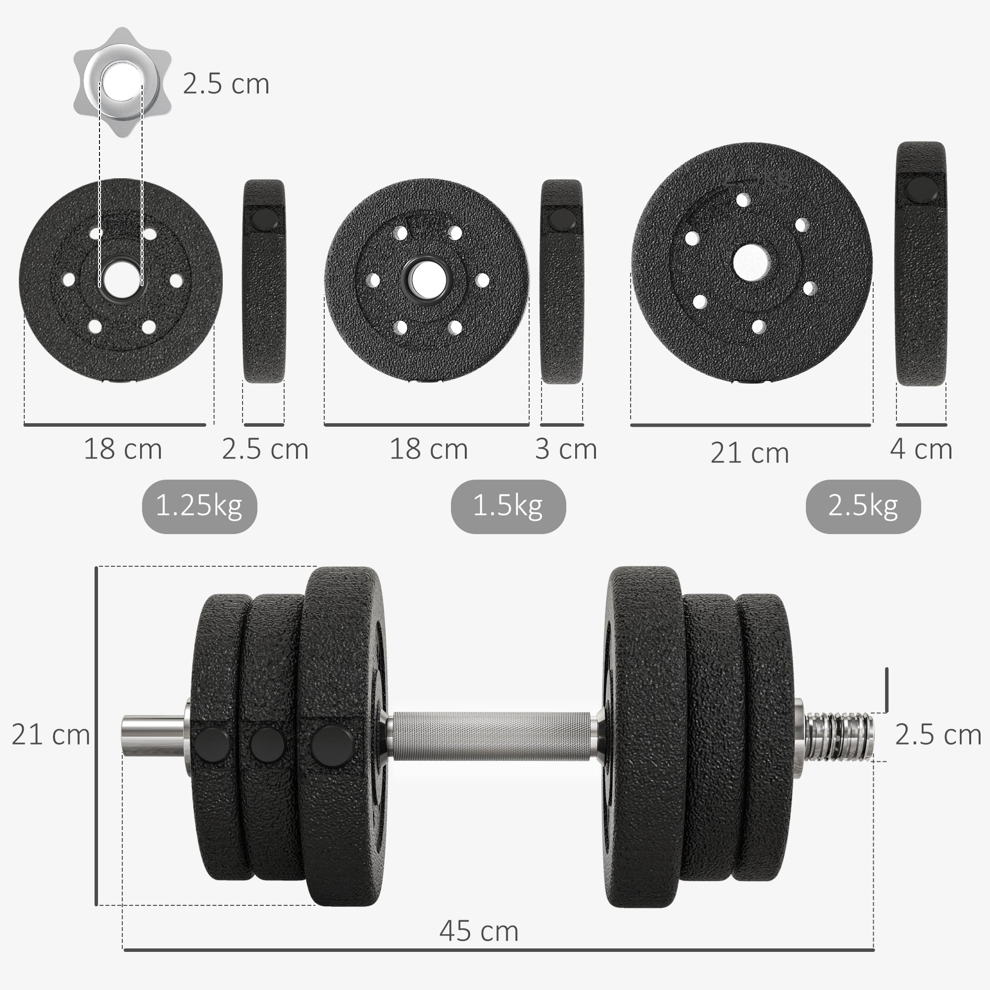 HOMCOM 25KG Adjustable Weights Dumbbells Set, Dumbbell Hand Weights for Home Office Gym Body Fitness Lifting Training, Black - North Peak Garden Furniture
