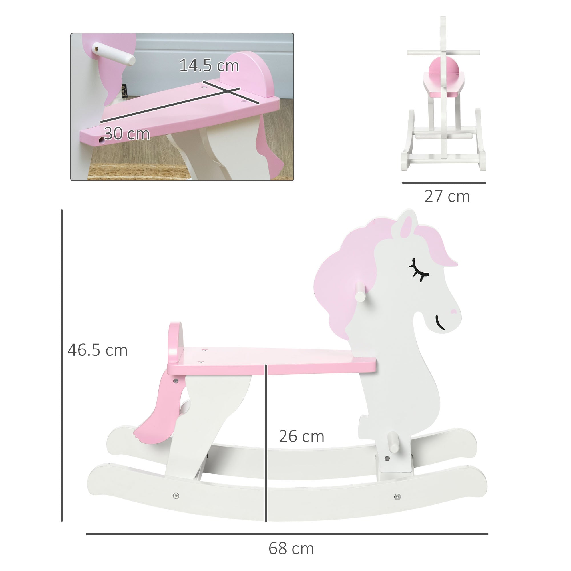 HOMCOM Kids Rocking Horse, with Handlebar, Foot Pedal - Pink - North Peak Garden Furniture