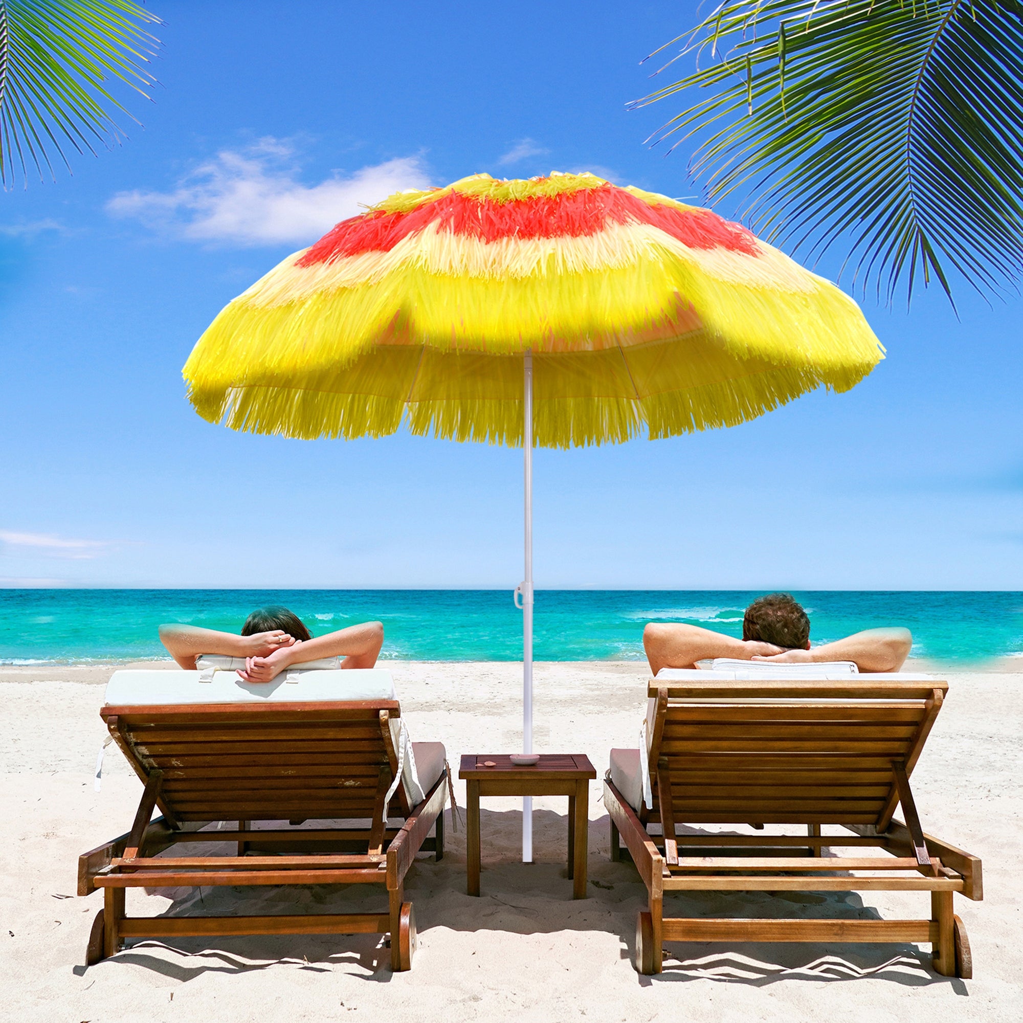 Outsunny 1.6m Patio Garden Hawaii Beach Sun Umbrella Sunshade Hawaiian Folding Tilting Crank Parasol (Multicolor)