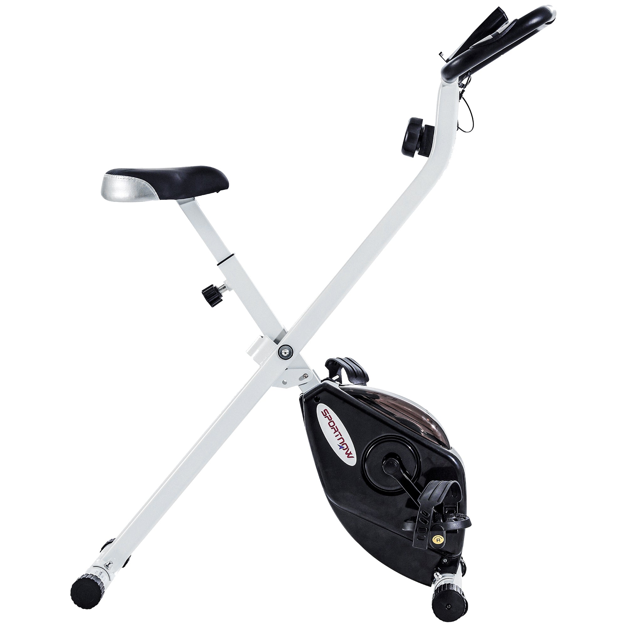 SPORTNOW Folding and Quiet Exercise Bike with 8-Level Magnetic Resistance and Heart Rate Sensor, for Home Gym, Black and White
