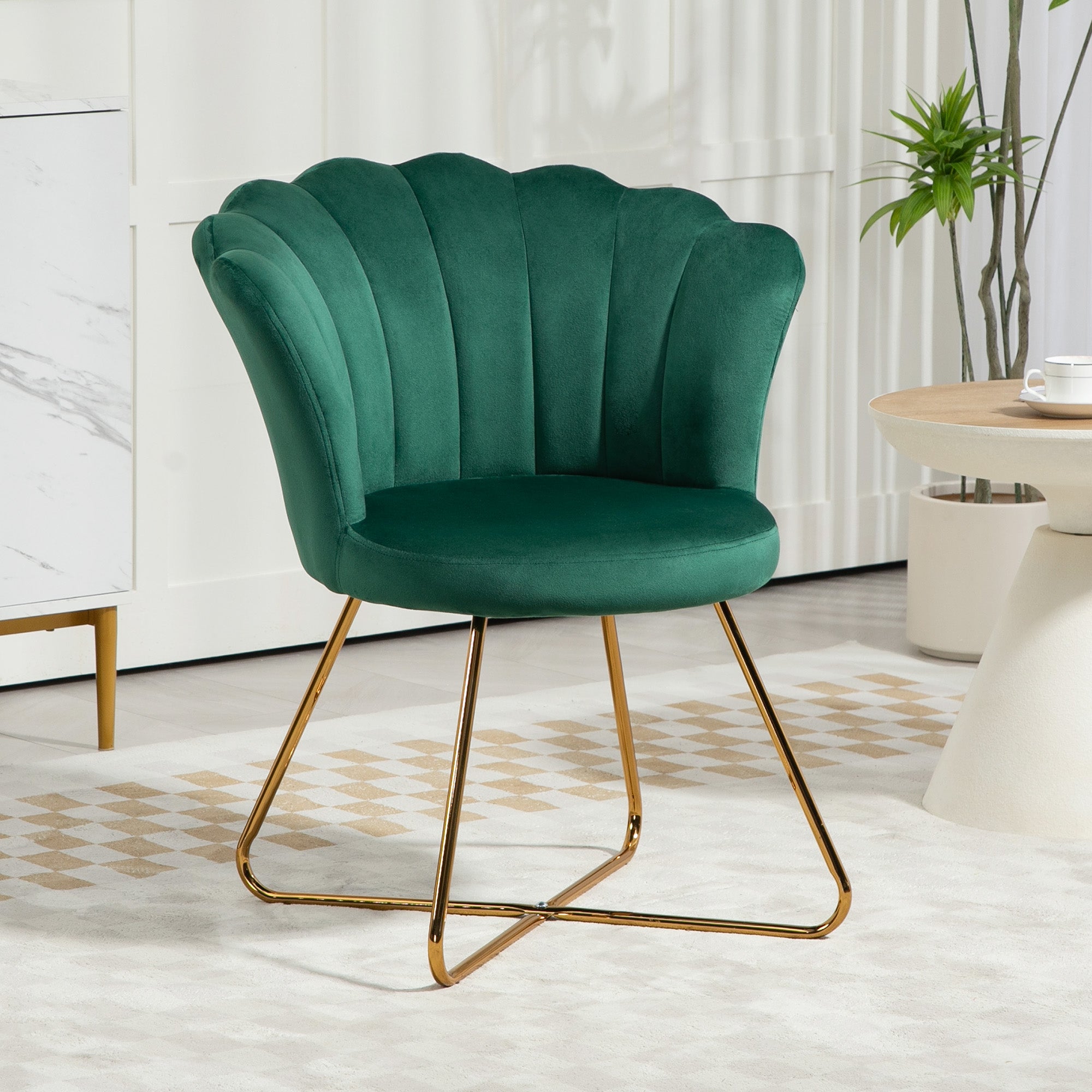 HOMCOM Velvet-Feel Lotus Petal Accent Chair - Green - North Peak Garden Furniture