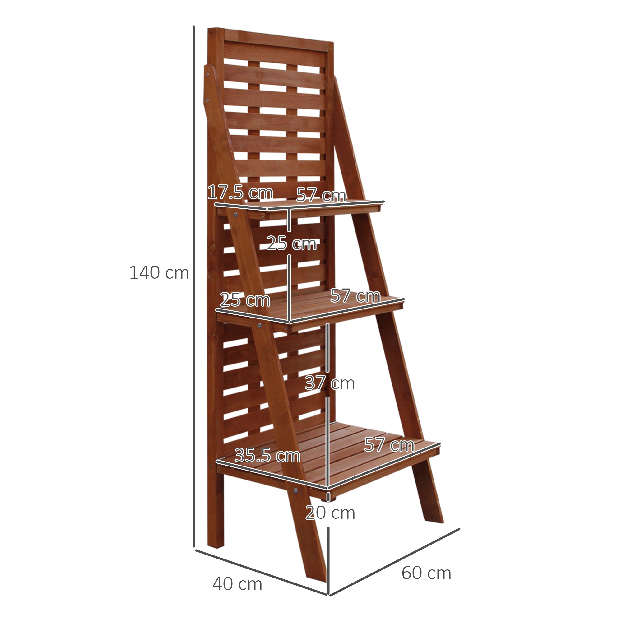 Outsunny Solid Wood Three-Tier Plant Rack Outdoor Organiser Unit Flower Herb Stand Ladder Design Storage Holder