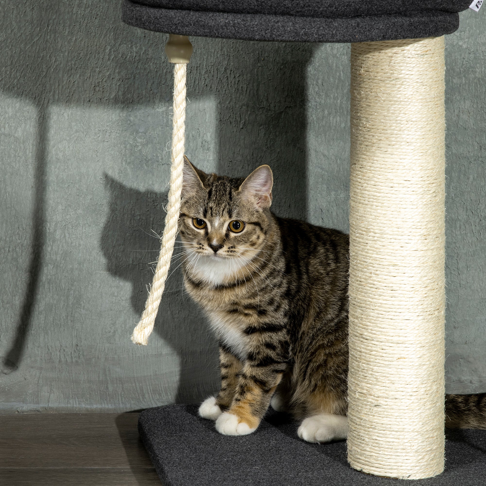 PawHut 240-270cm Floor-To-Ceiling Cat Tree, 5 Tier Cat Climbing Tower, with Bed, Hammock, Platforms, Black and Cream - North Peak Garden Furniture
