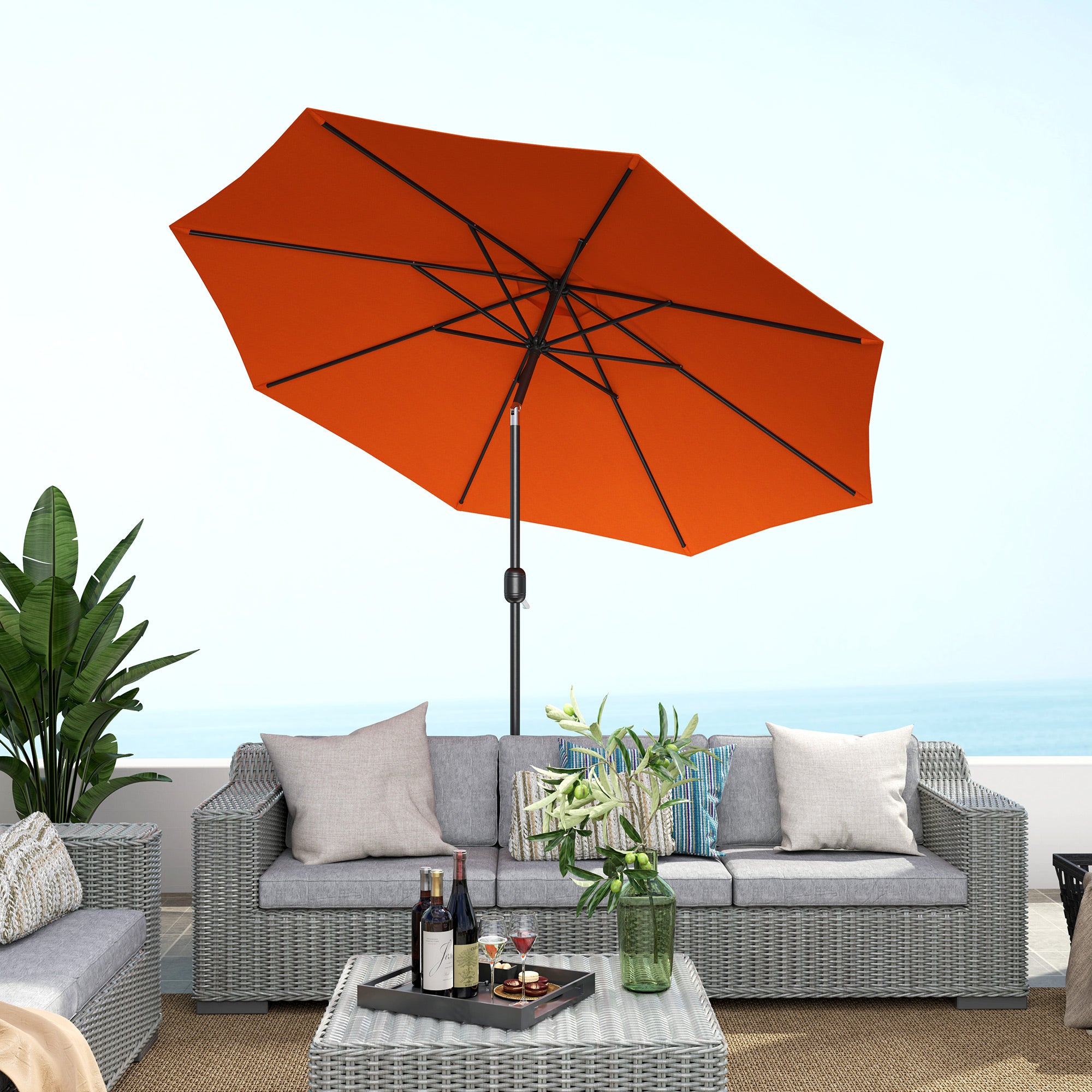 Outsunny 3 m Garden Parasol Umbrellas, Outdoor Sun Shade with 8 Ribs, Tilt and Crank Handle for Balcony, Bench, Garden, Orange