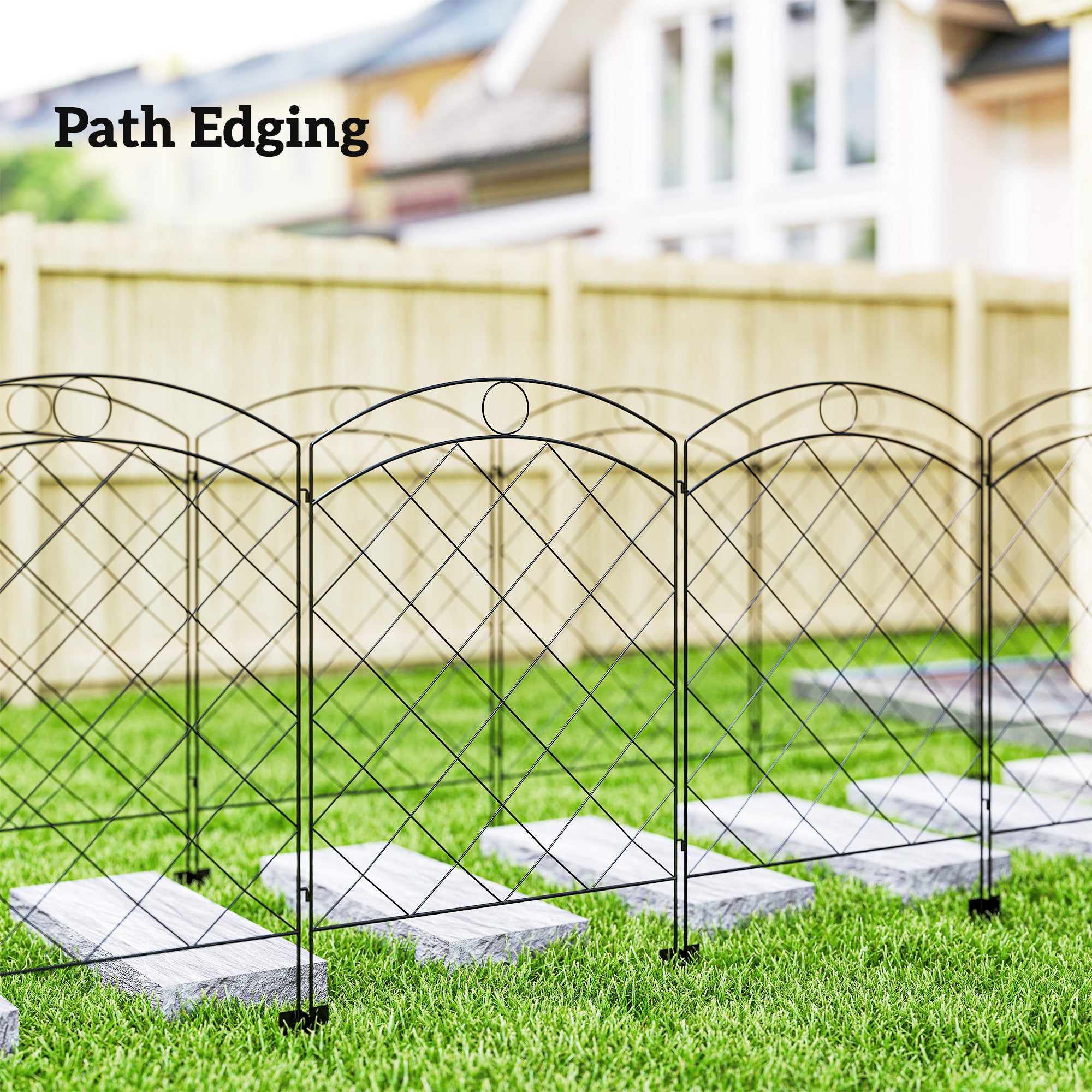 Outsunny Steel Decorative Outdoor Picket Fence Panels Set of 4, Black