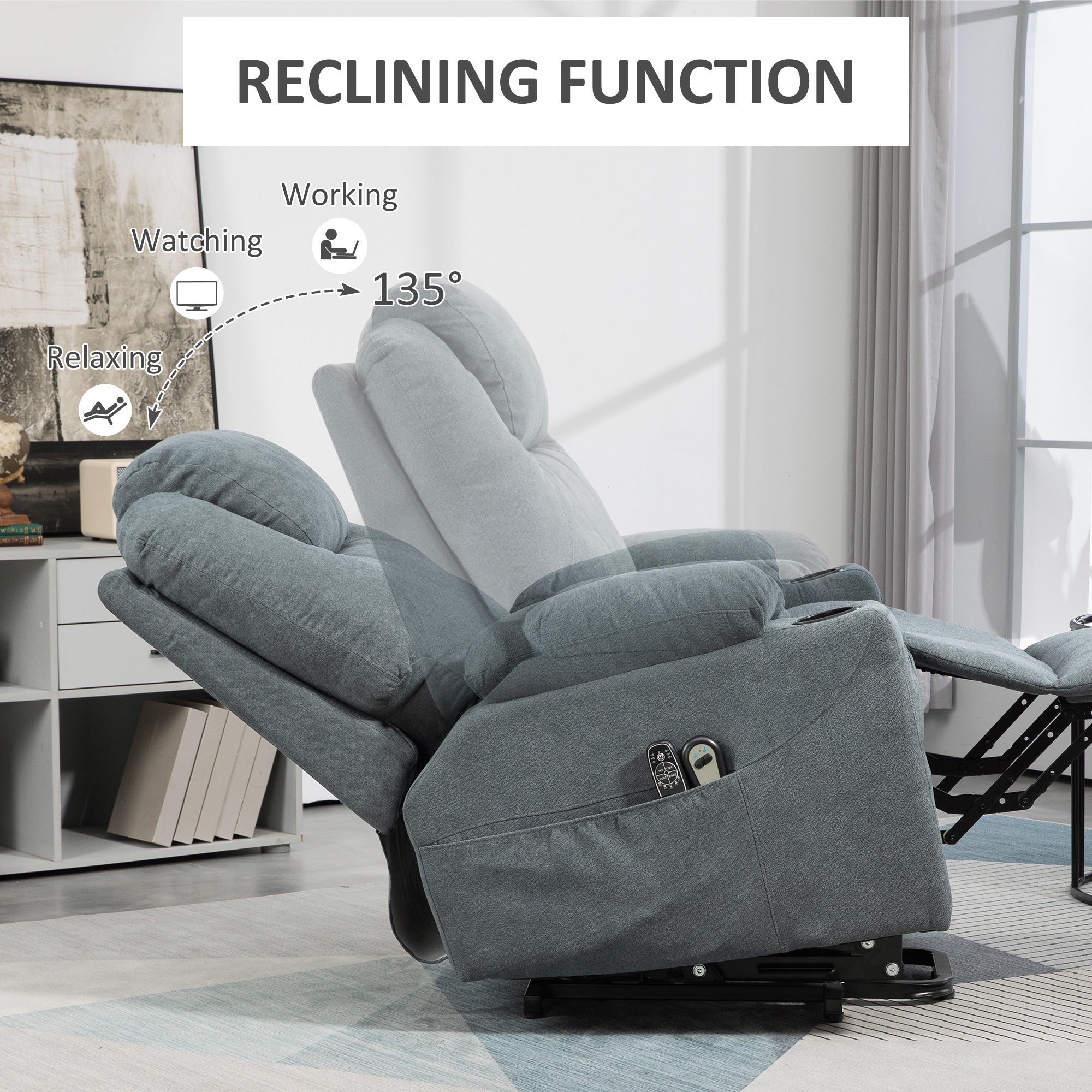 HOMCOM Lift-And-Recline Massage Armchair, with Heat - Grey