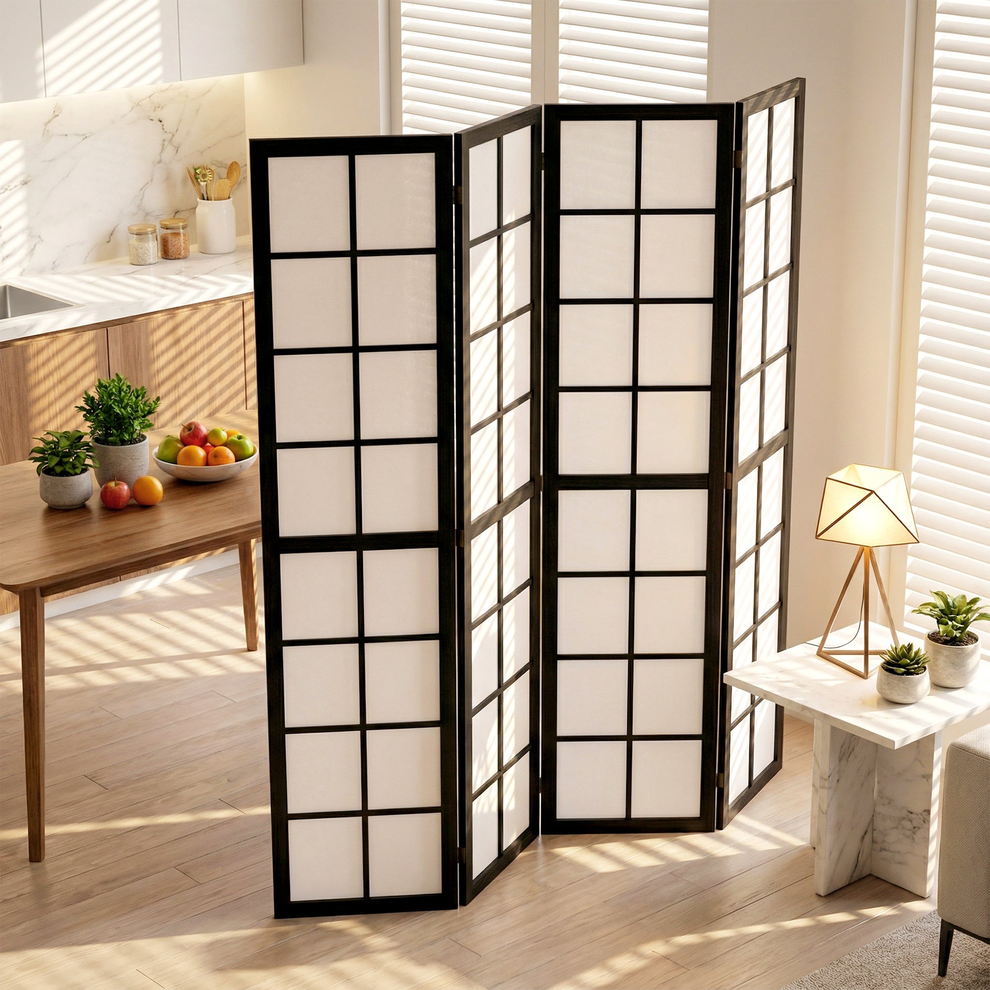 HOMCOM 4 Panel Folding Room Divider, Freestanding Room Separator, Indoor Privacy Screen for Living Room, Bedroom, Black