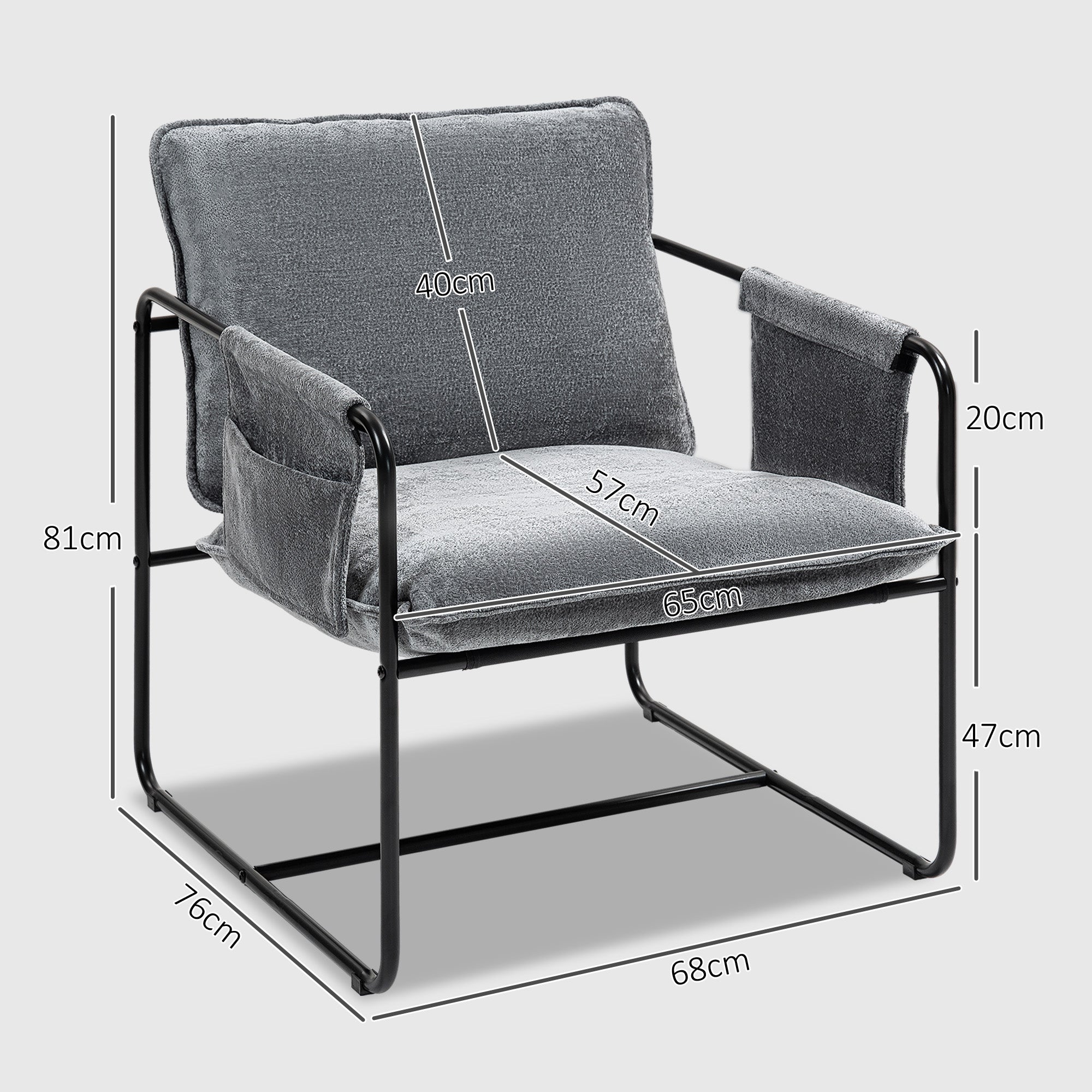 HOMCOM Minimal Padded Accent Chair, with Pockets - Grey - North Peak Garden Furniture