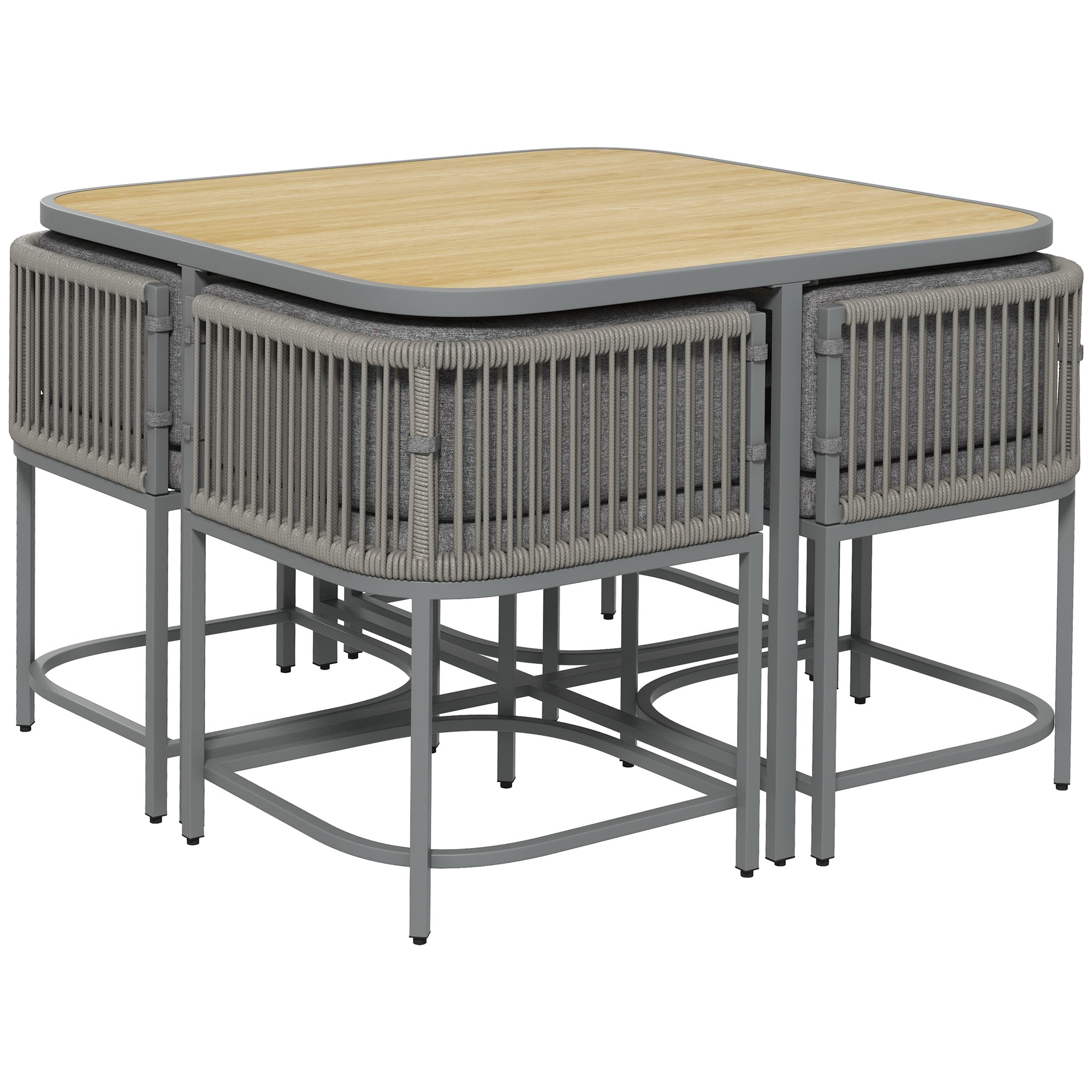 Outsunny 4 Seater Rattan Cube Garden Furniture Set with Cushions, Square Garden Dining Set with Stone Composite Board Top Table, Outdoor Dining Table and Chairs, Grey - North Peak Garden Furniture