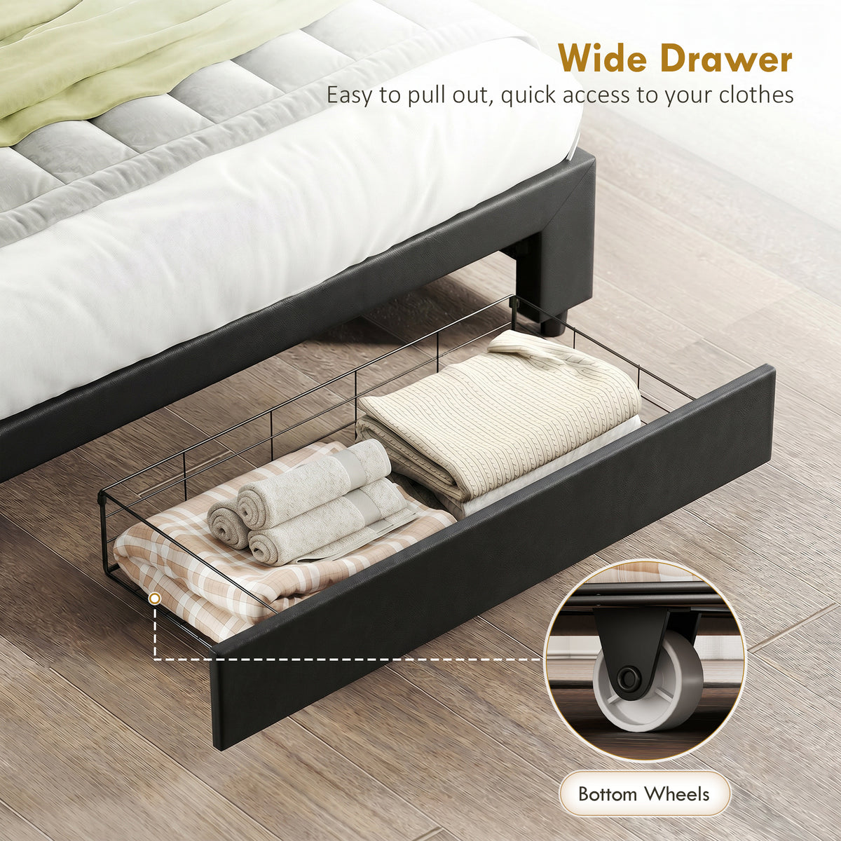 HOMCOM PU Leather King Size Ottoman Bed Frame, with Front Drawer - Black