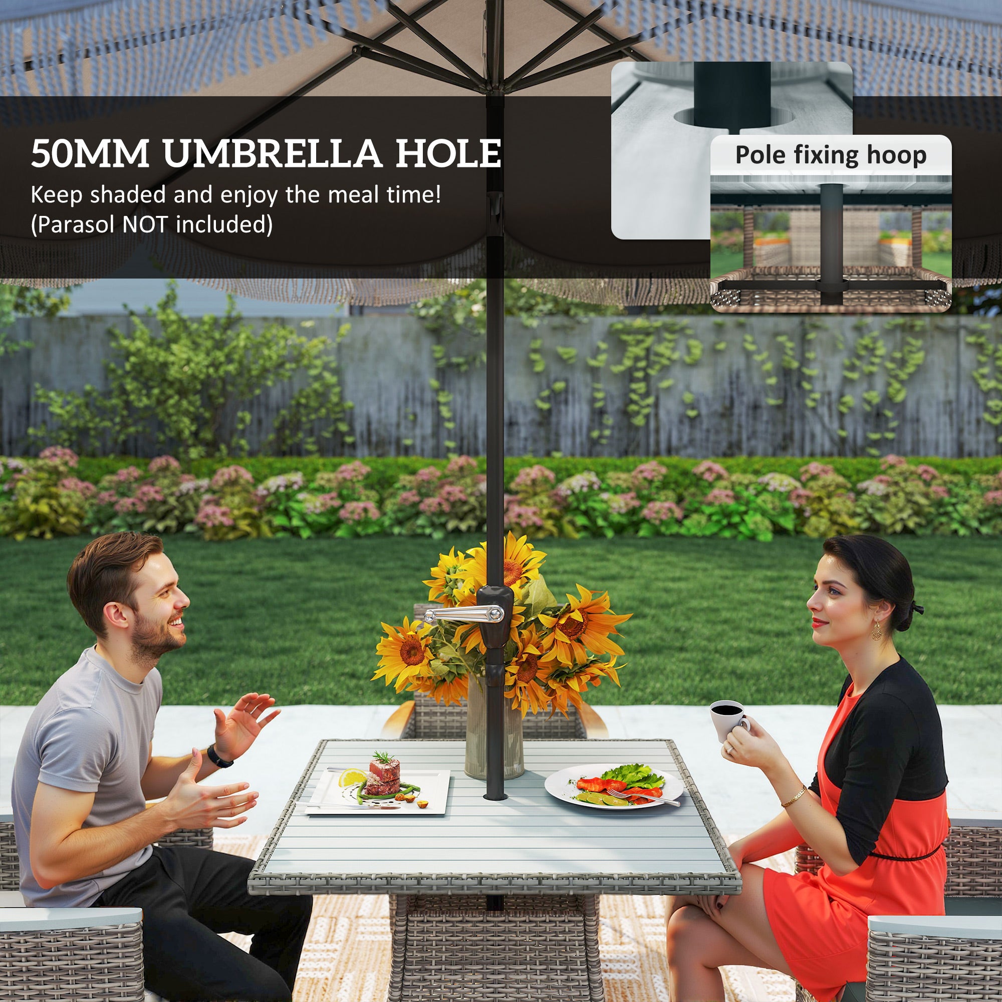 Outsunny Five-Piece Rattan Set, with Wood-Top Table - Grey - North Peak Garden Furniture
