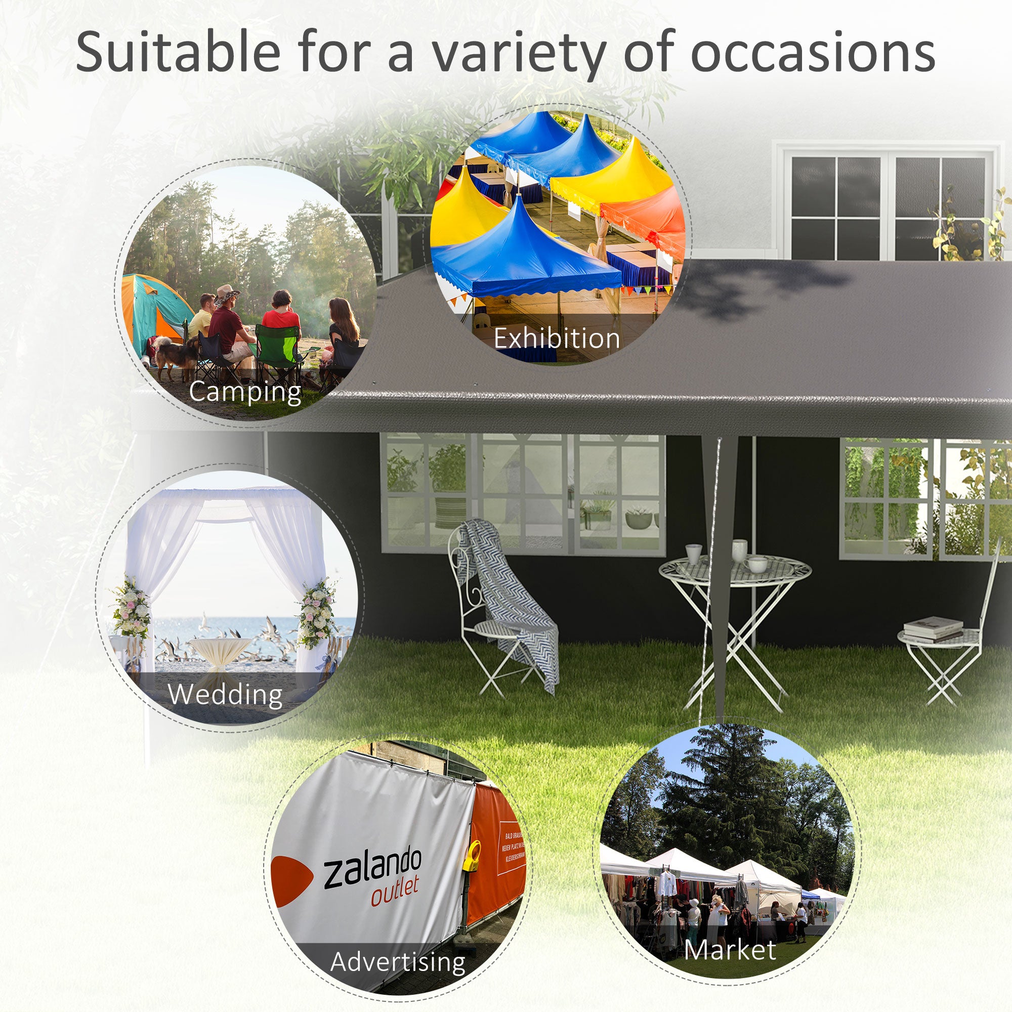 Outsunny 6 x 3 m Party Tent Gazebo Marquee Outdoor Patio Canopy Shelter with Windows and Side Panels Dark Grey - North Peak Garden Furniture
