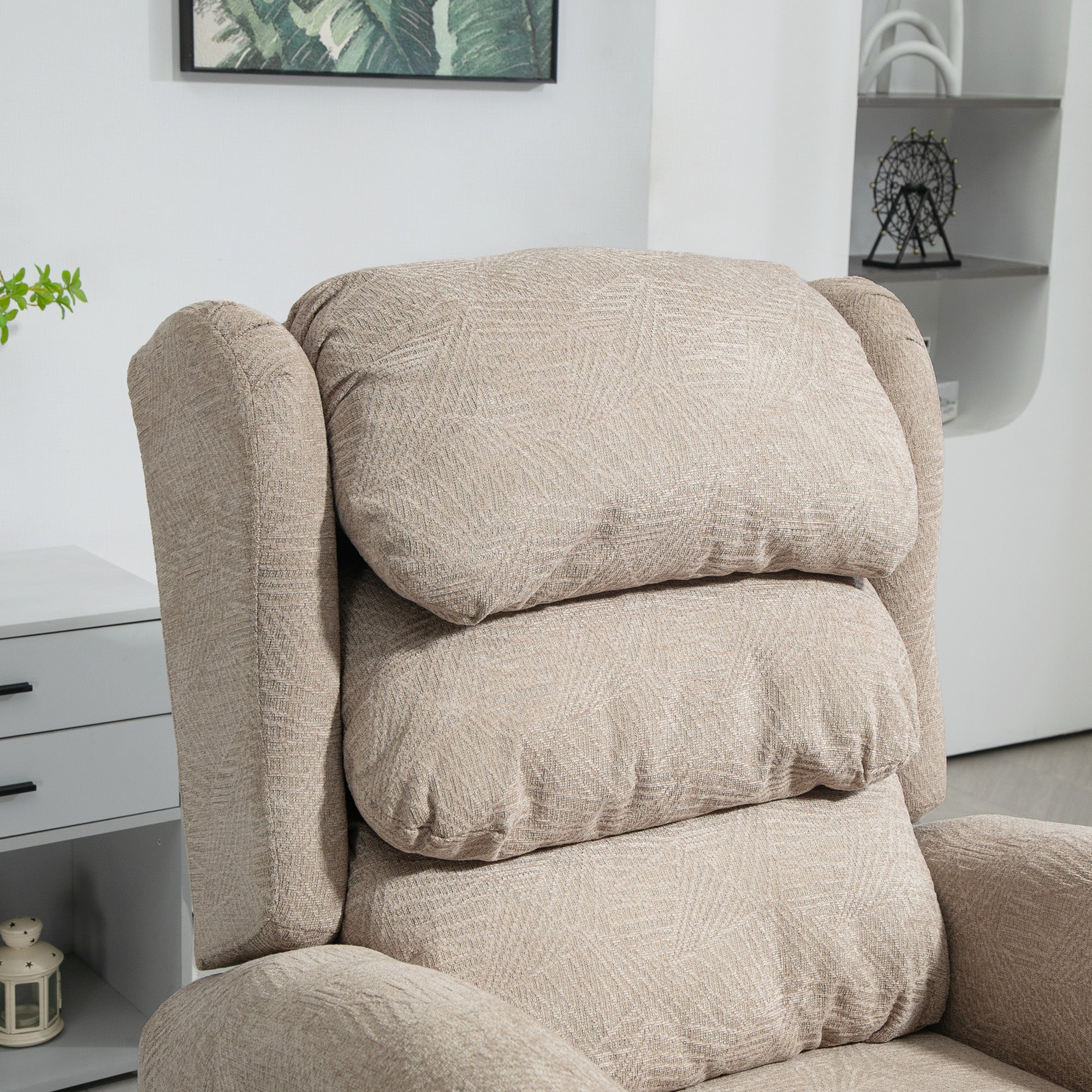 HOMCOM Power Lift Recliner Chair for Elderly, Velvet Electric Riser and Recliner Armchair for Living Room with Remote Control, 2 Side Pockets, Thick Padded Back, Khaki - North Peak Garden Furniture
