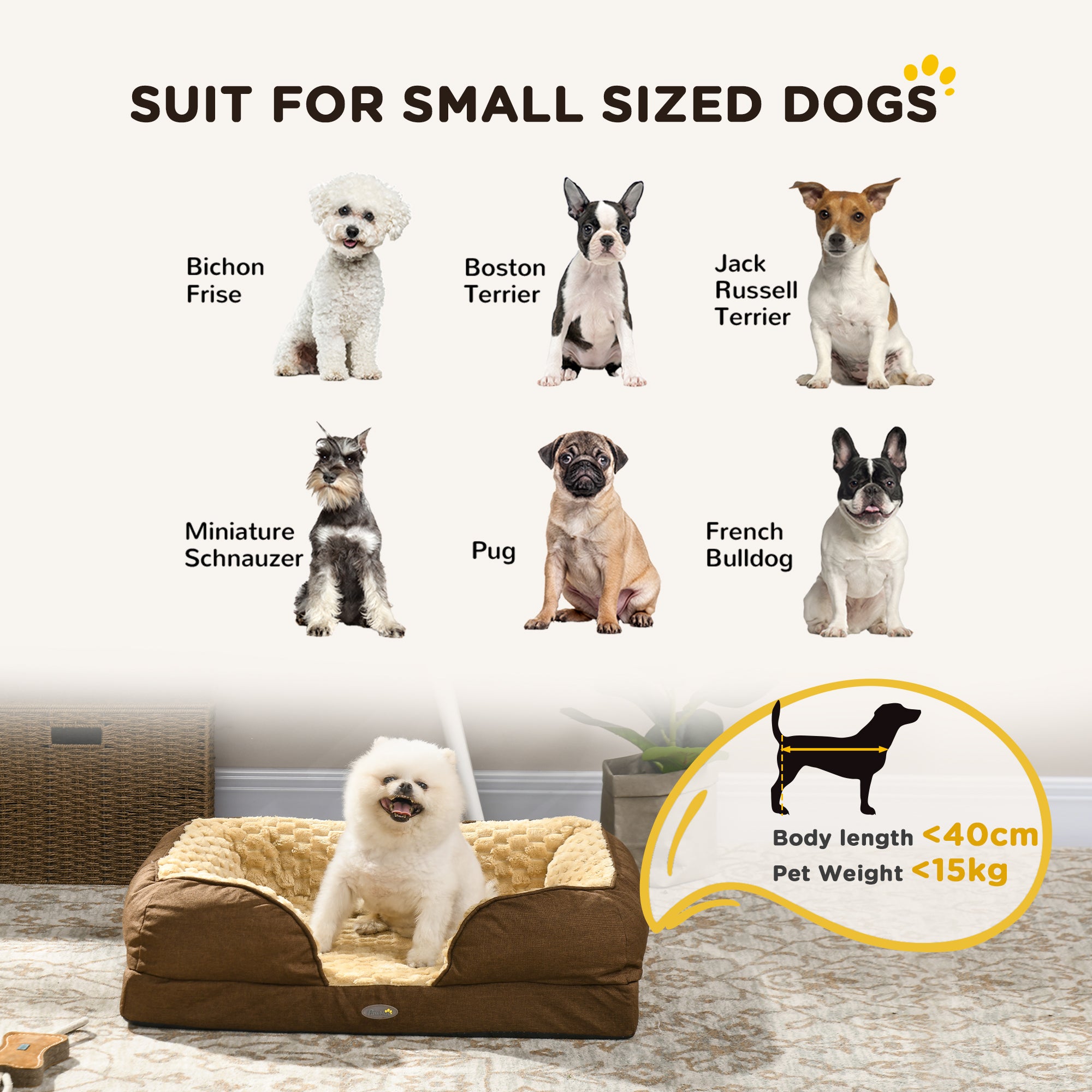 PawHut Calming Dog Bed Pet Mattress w/ Removable Cover, Anti-Slip Bottom, for Small Dogs, 70L x 50W x 18Hcm - Brown - North Peak Garden Furniture