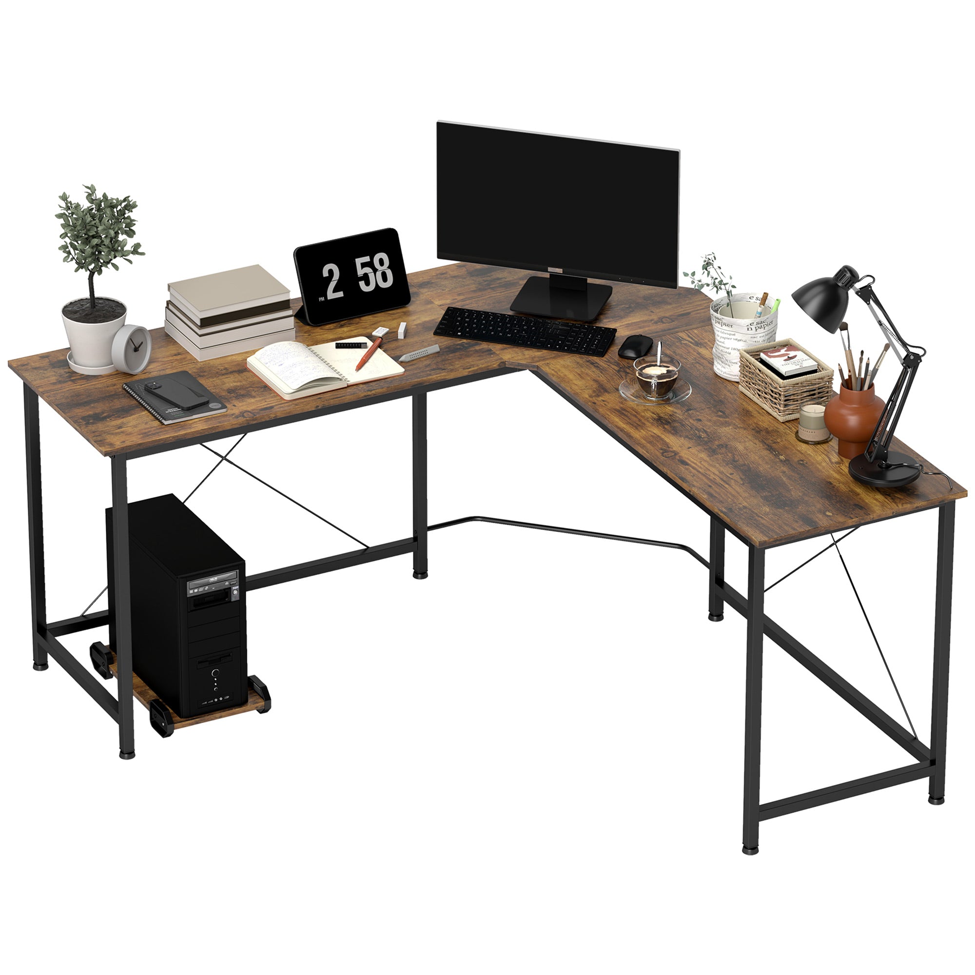 HOMCOM Corner Gaming Desk L-Shape Computer PC Workstation Home Office Three Worktop Writing Table 150 x 150 x 75 cm - North Peak Garden Furniture