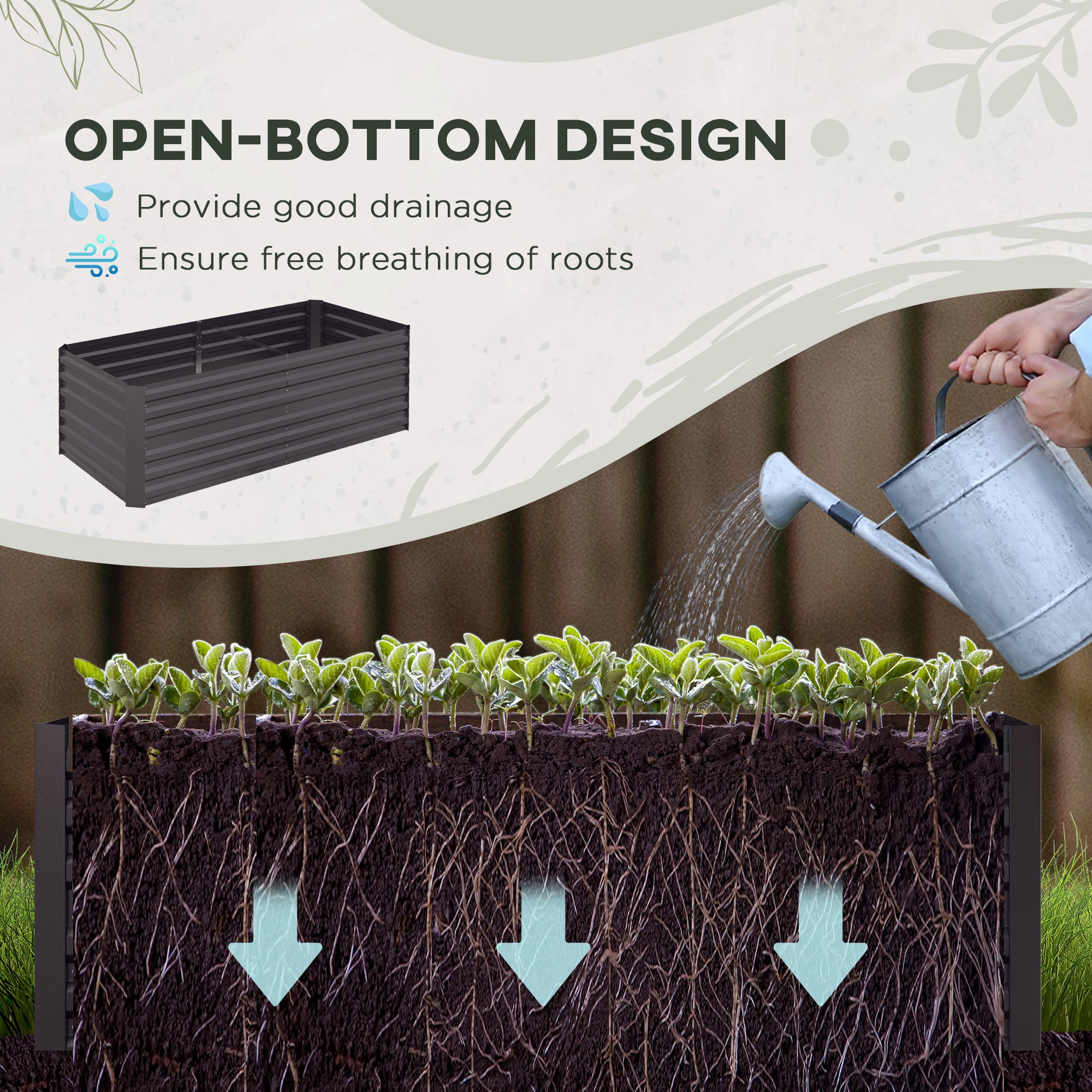 Outsunny Raised Beds for Garden, Galvanised Steel Outdoor Planters with Multi-reinforced Rods, 180 x 90 x 59 cm, Dark Grey