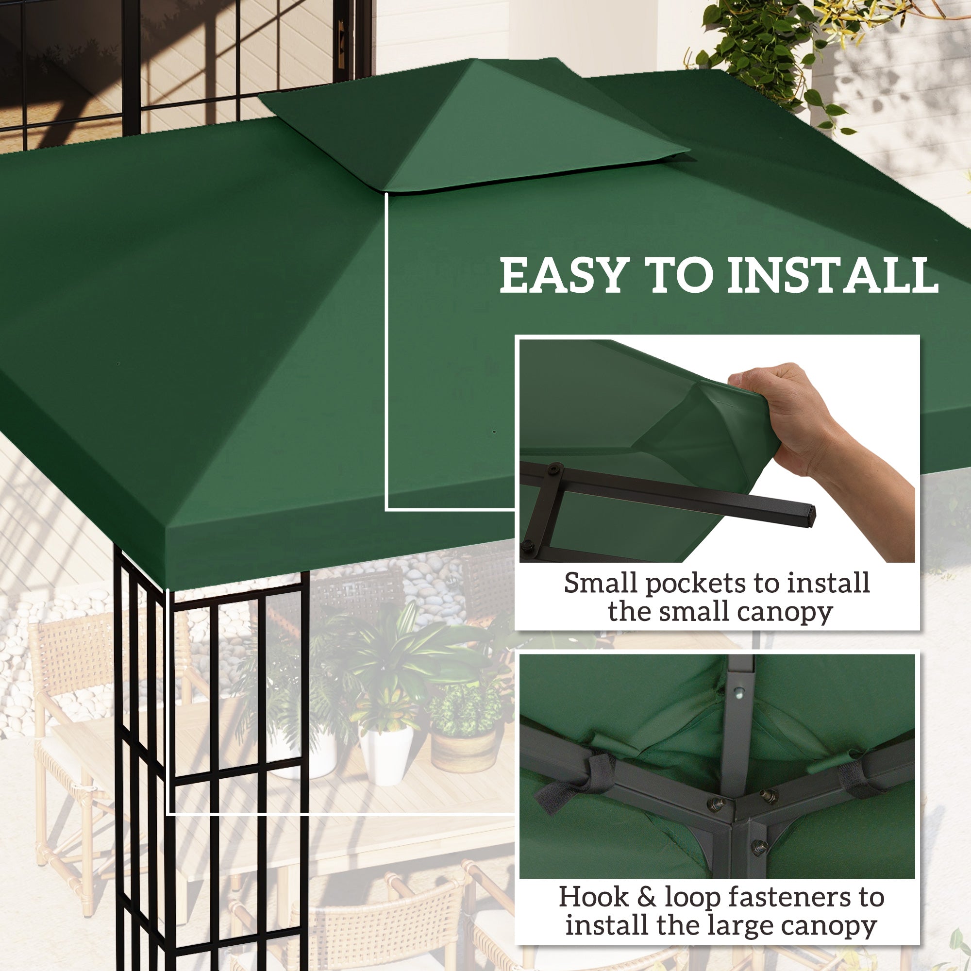 Outsunny 3(m) Gazebo Top Cover Double Tier Canopy Replacement Pavilion Roof Dark Green - North Peak Garden Furniture