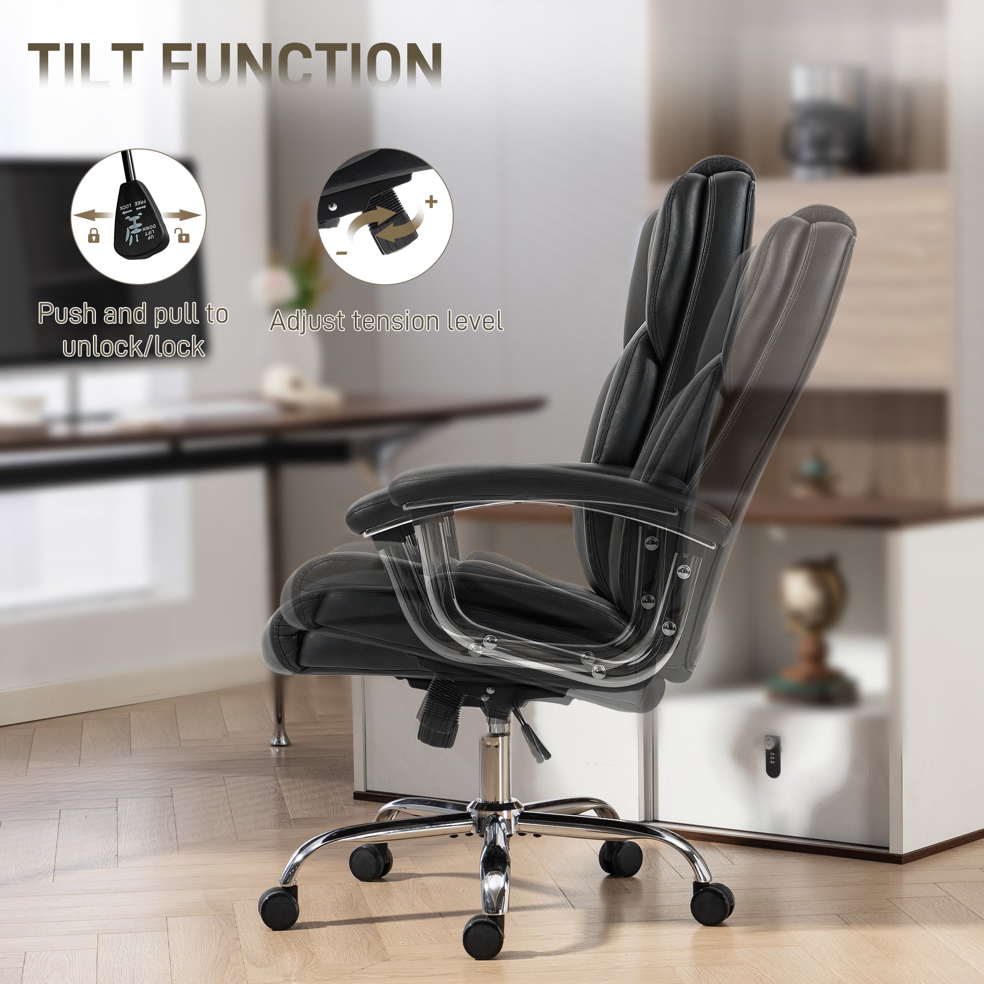 HOMCOM Big and Tall Office Chair 180kg with Spring Cushion, PU Leather - Black