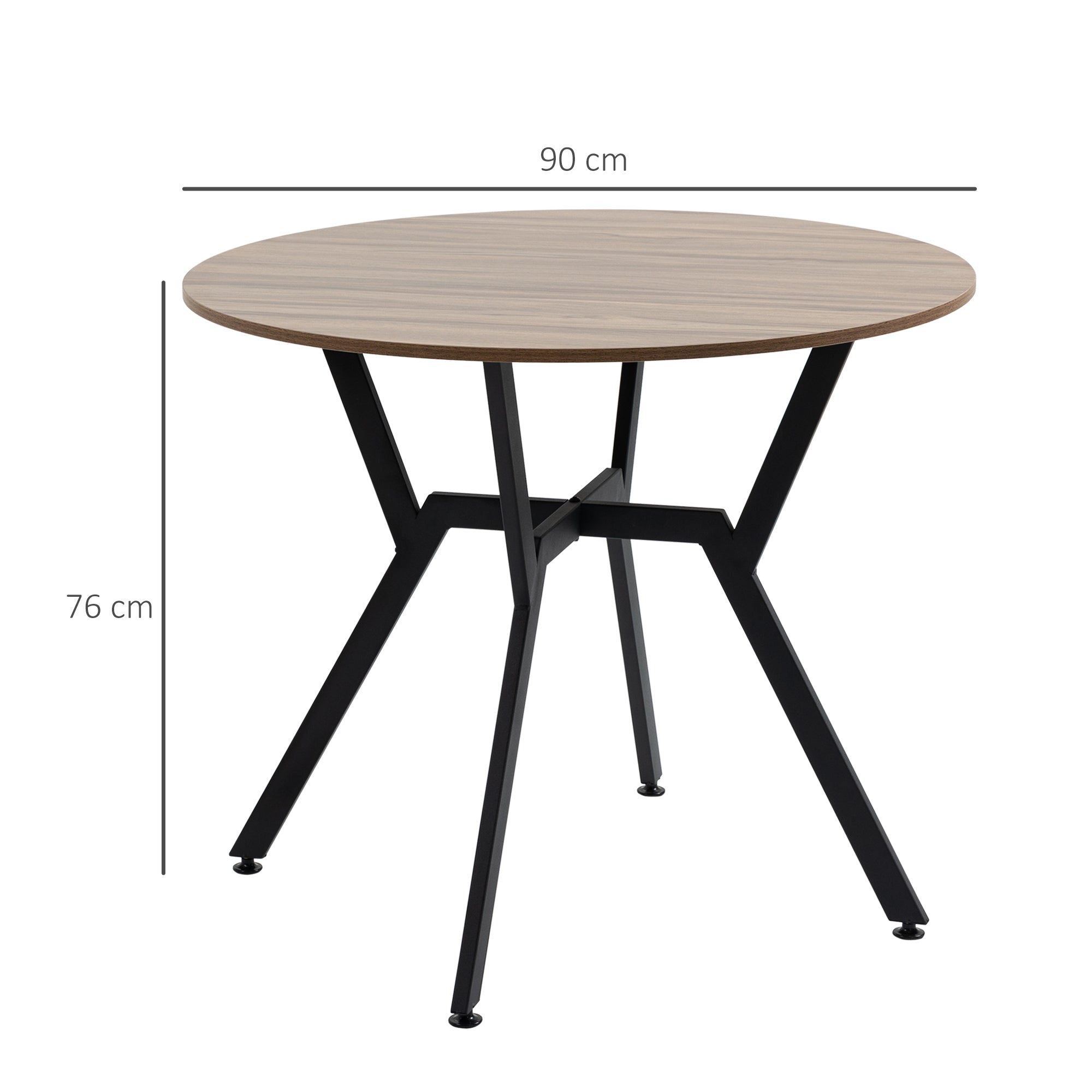 HOMCOM Dining Room Table with Black Legs Anti-slip Foot Pads for Living Room Dining Room 90 x 76 cm Brown - North Peak Garden Furniture