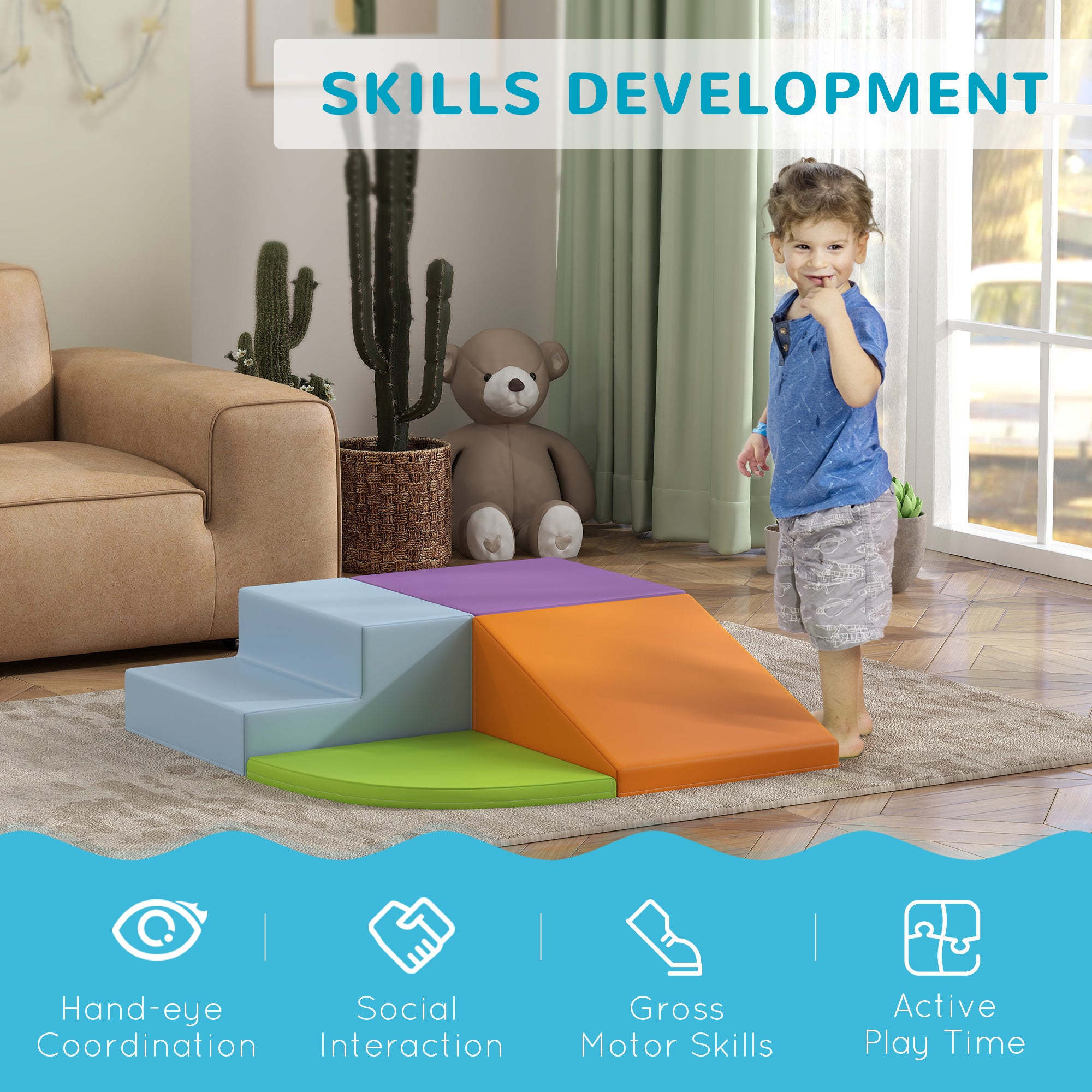 HOMCOM 4-piece Soft Play Set, Climb and Crawl Foam, Toddler Stairs and Ramp, Orange - North Peak Garden Furniture