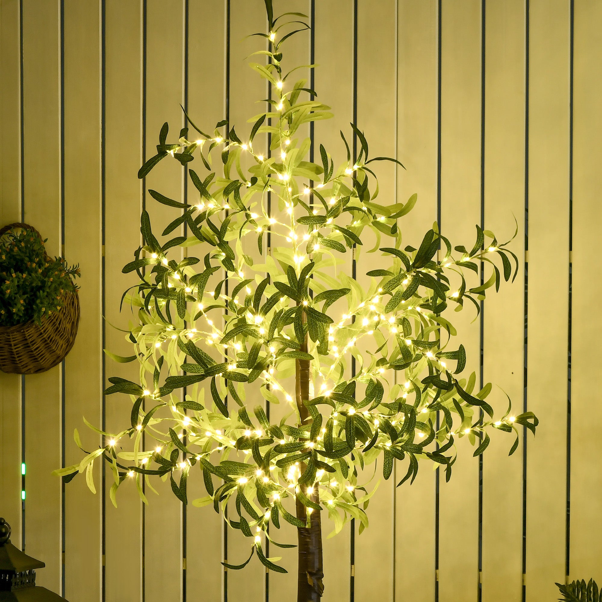 HOMCOM 300 LED Light Decorative Artificial Olive Tree - Green - North Peak Garden Furniture