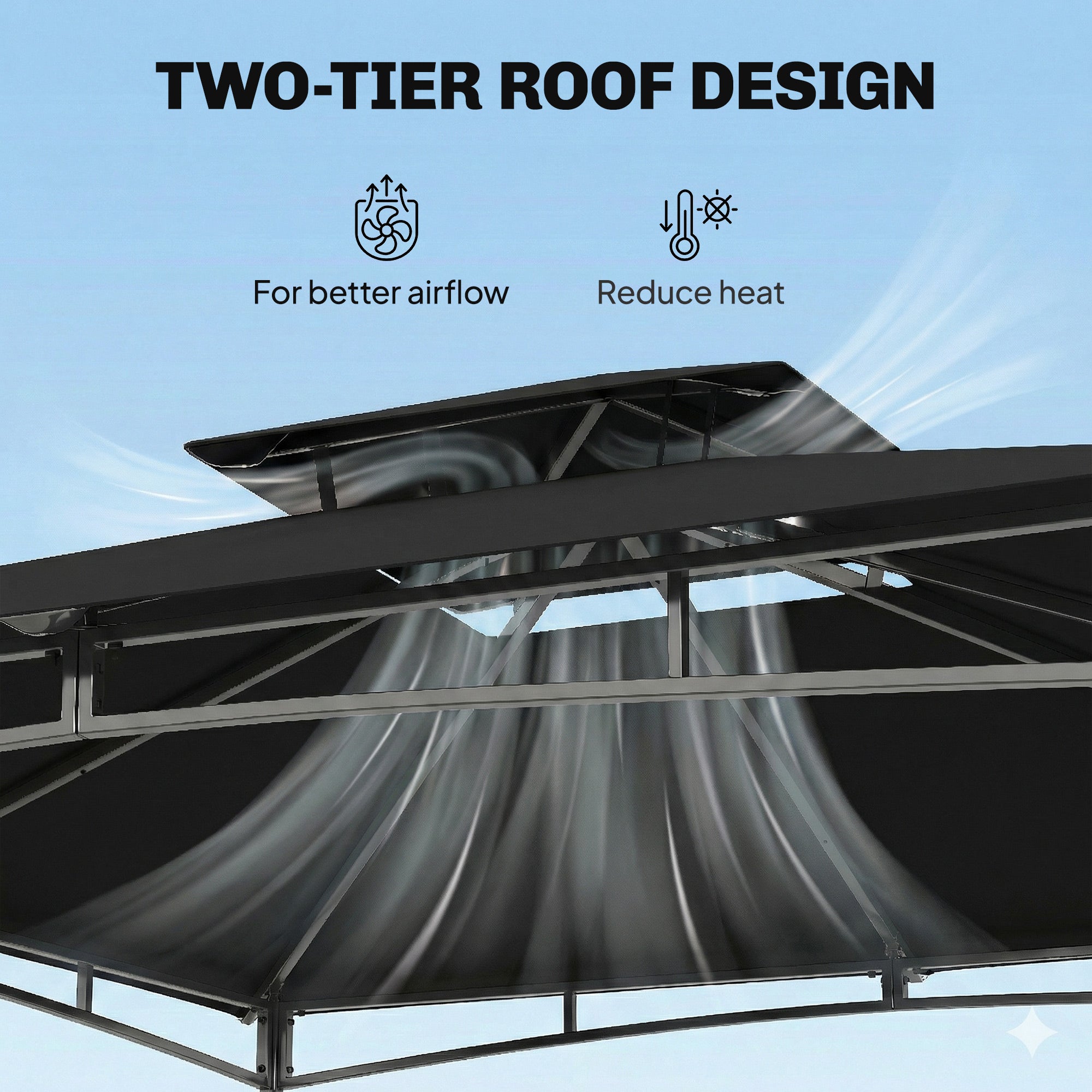 Outsunny 3 x 3 m Gazebo, Garden Gazebo with 2-Tier Roof, Metal Frame, Black
