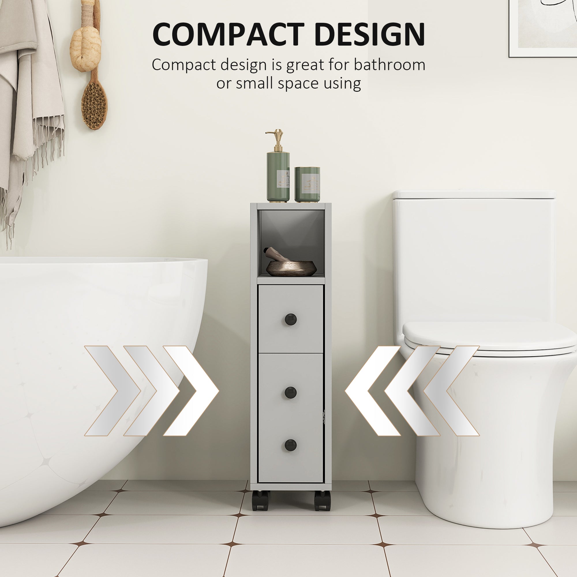 kleankin Slimline Bathroom Storage Cabinet - Grey - North Peak Garden Furniture
