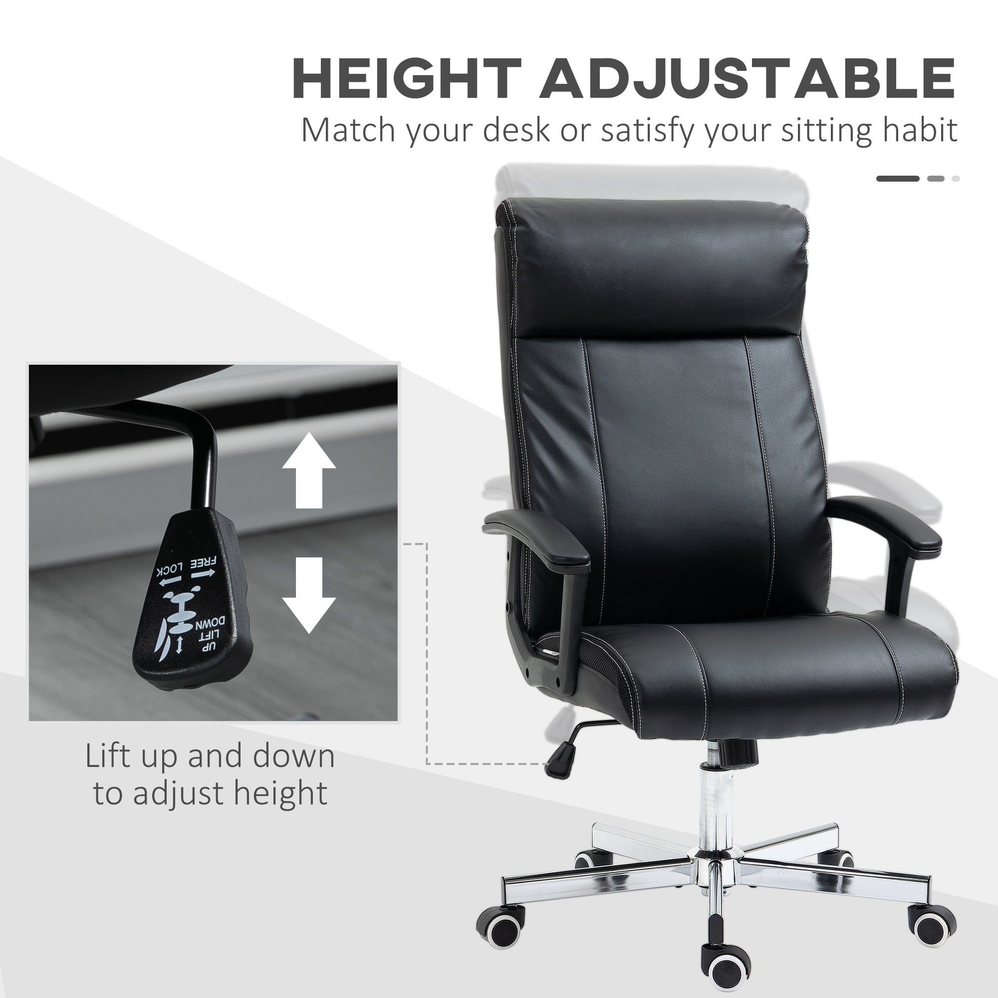 Vinsetto High-Back Vibration Massage Office Chair, Computer Chair with Tilt Function, Remote Control and Adjustable Height, Black - North Peak Garden Furniture
