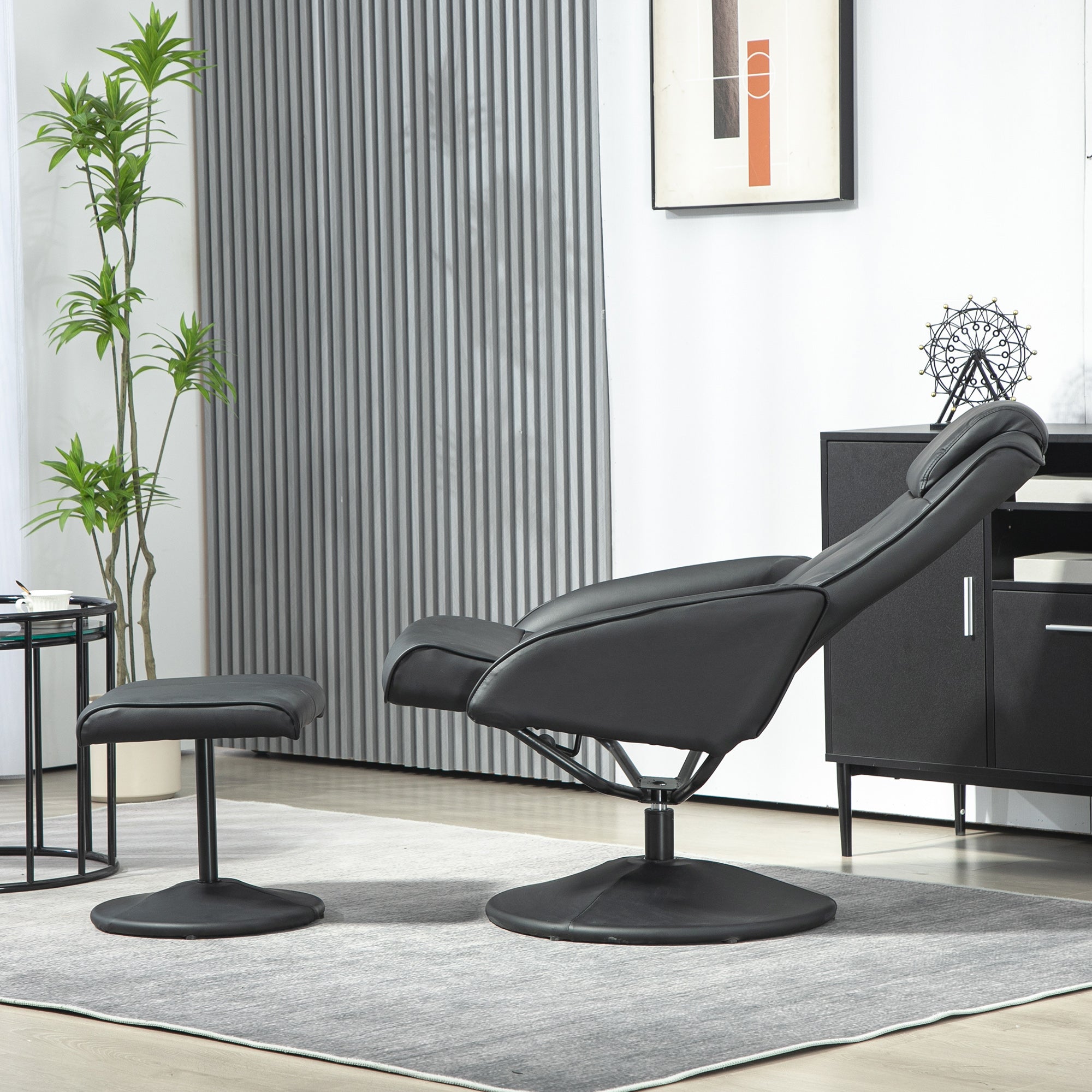 HOMCOM Faux Leather Reclining Chair and Footstool - Black - North Peak Garden Furniture