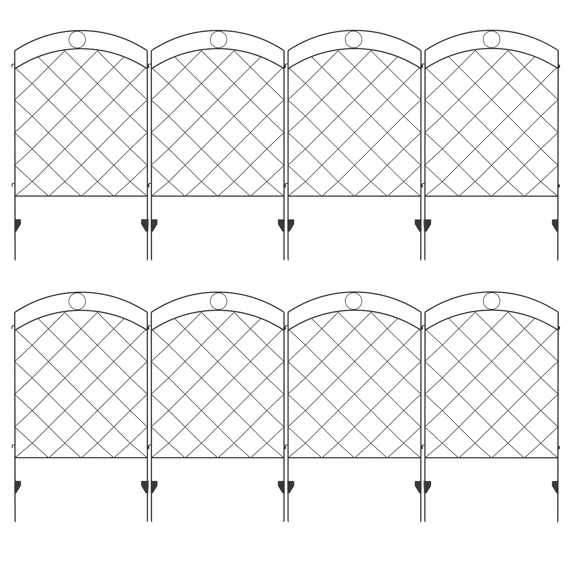 Outsunny Decorative Garden Fencing, 43in x 11.4ft Outdoor Picket Fence Panels, 8PCs Rustproof Steel Wire Landscape Flower Bed Border Edging Animal Barrier, Black