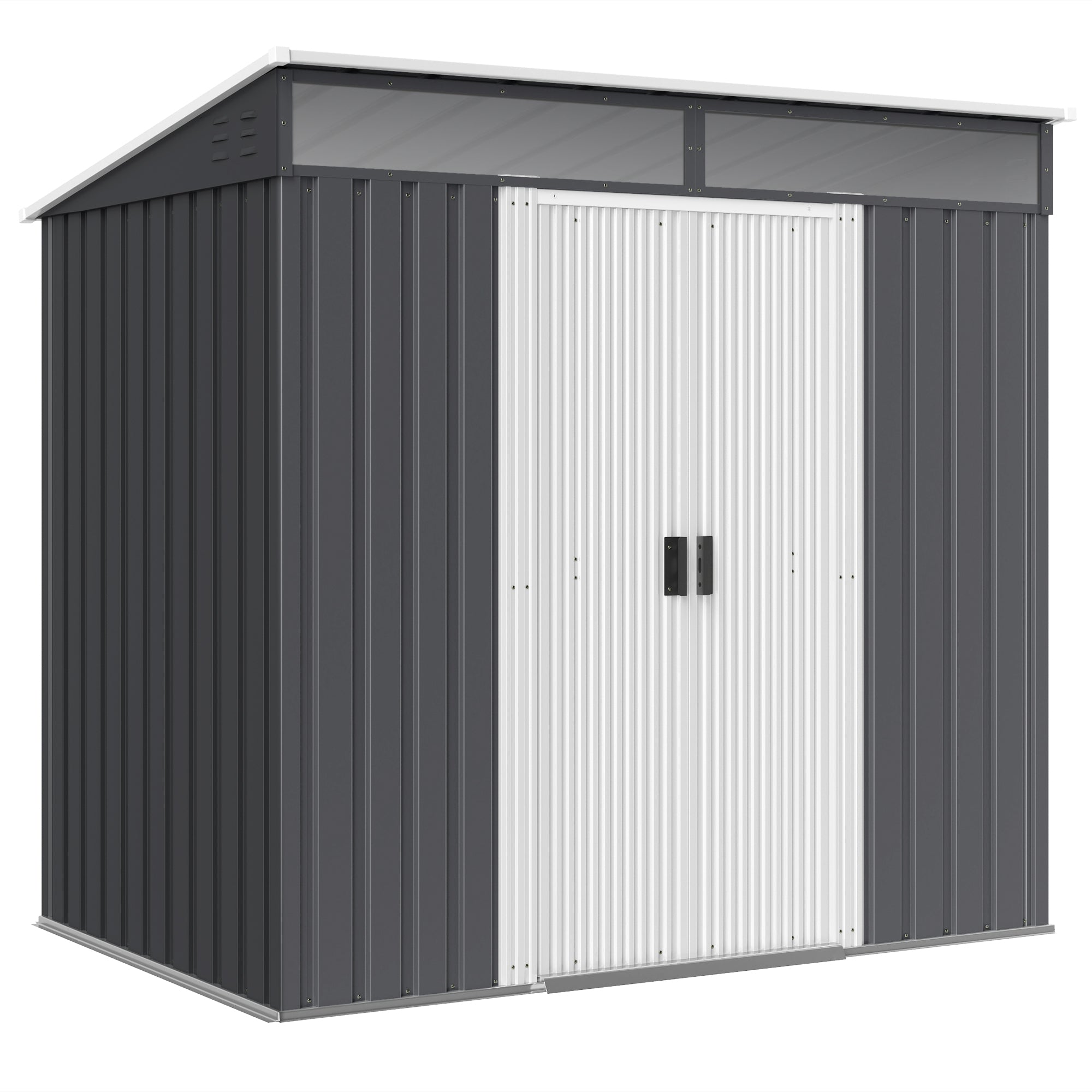 Outsunny 6.5 x 4FT Galvanised Metal Shed with Foundation Kit, Lockable Tool Garden Shed with Double Sliding Doors, Vents, Grey - North Peak Garden Furniture