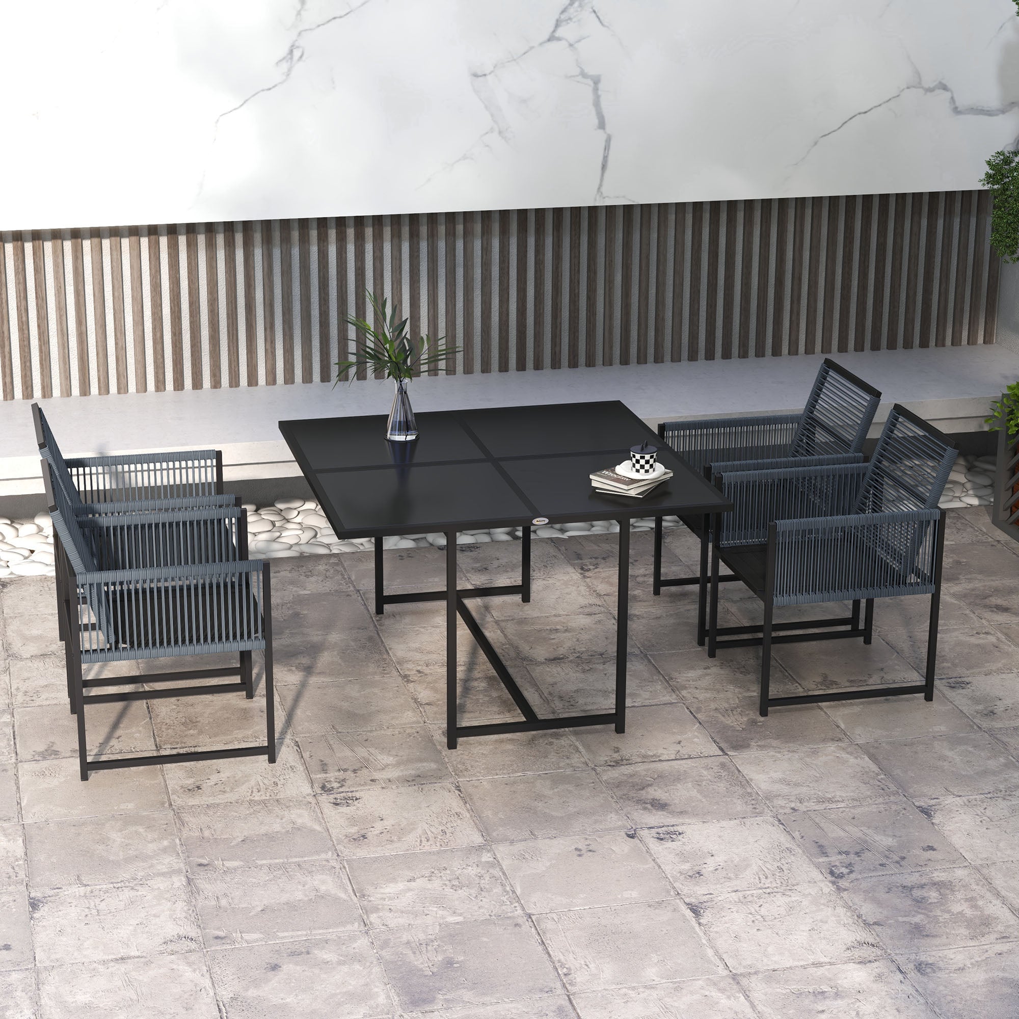 Outsunny Five-Piece Metal Dining Set, with Folding Back Chairs