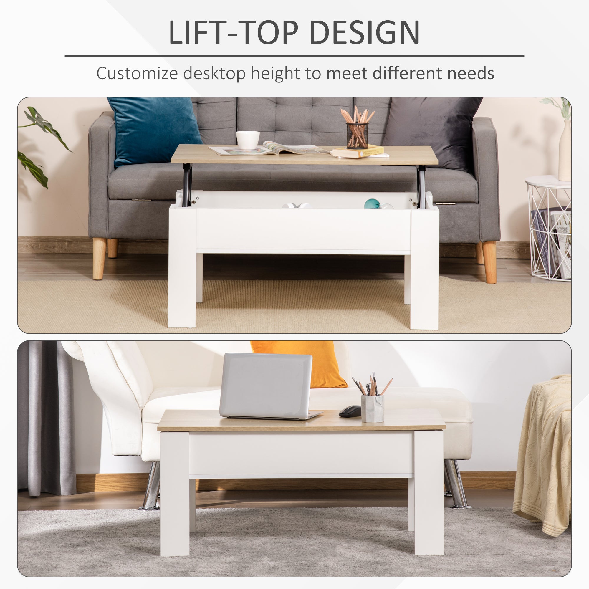 HOMCOM Lift Top Coffee Table with Hidden Storage Compartment, Lift Tabletop Pop-Up Center Table for Living Room - North Peak Garden Furniture