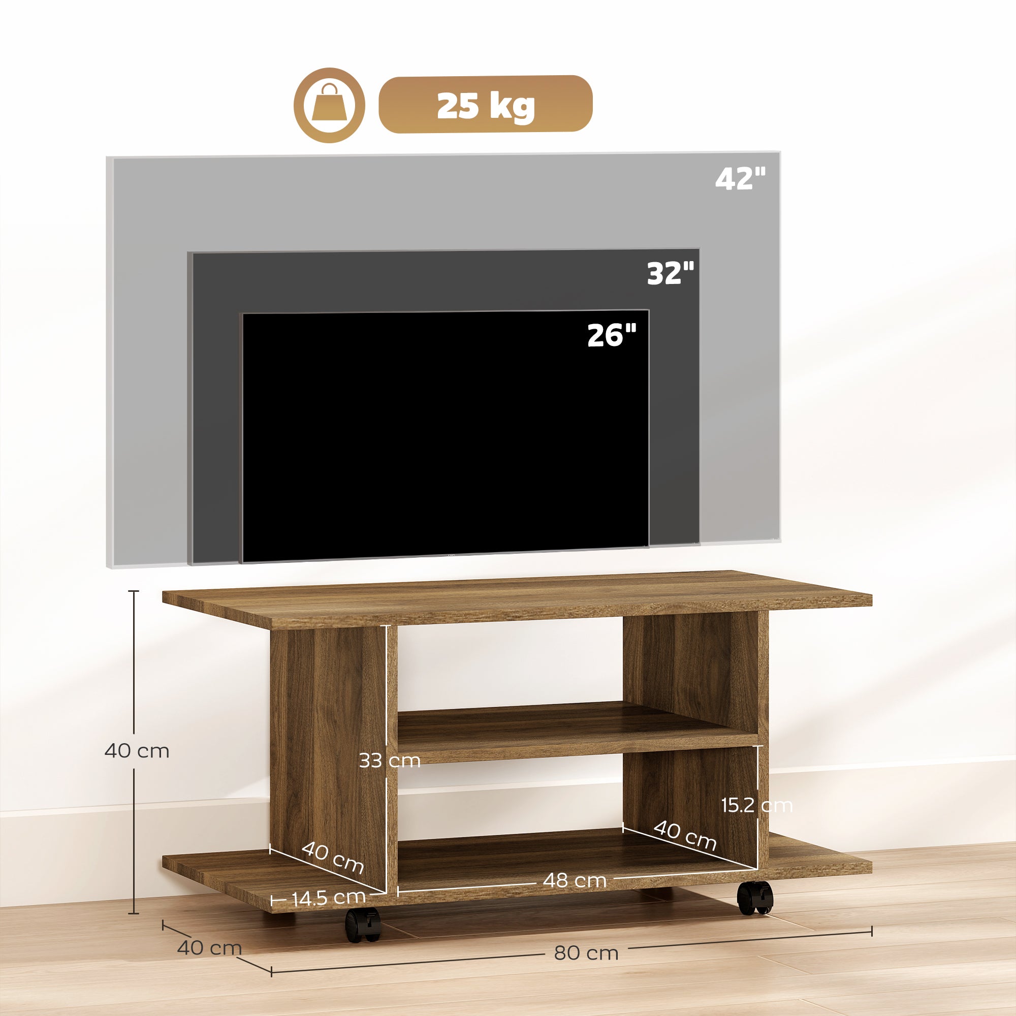 HOMCOM Modern TV Cabinet Stand Storage Shelves Table Mobile Bedroom Furniture Bookshelf Bookcase Walnut