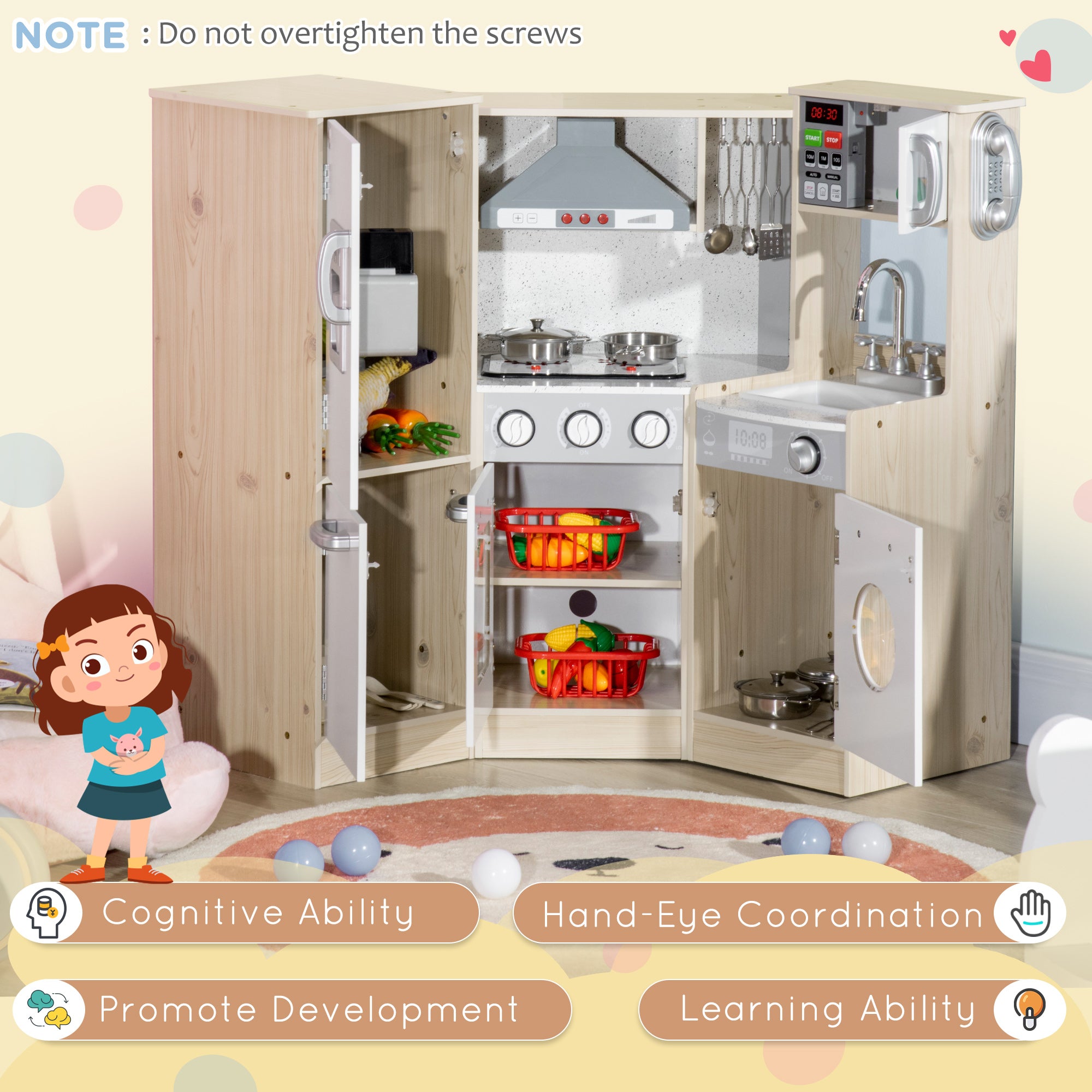HOMCOM Kids Kitchen Playset, with Accessories, Storage Space - North Peak Garden Furniture