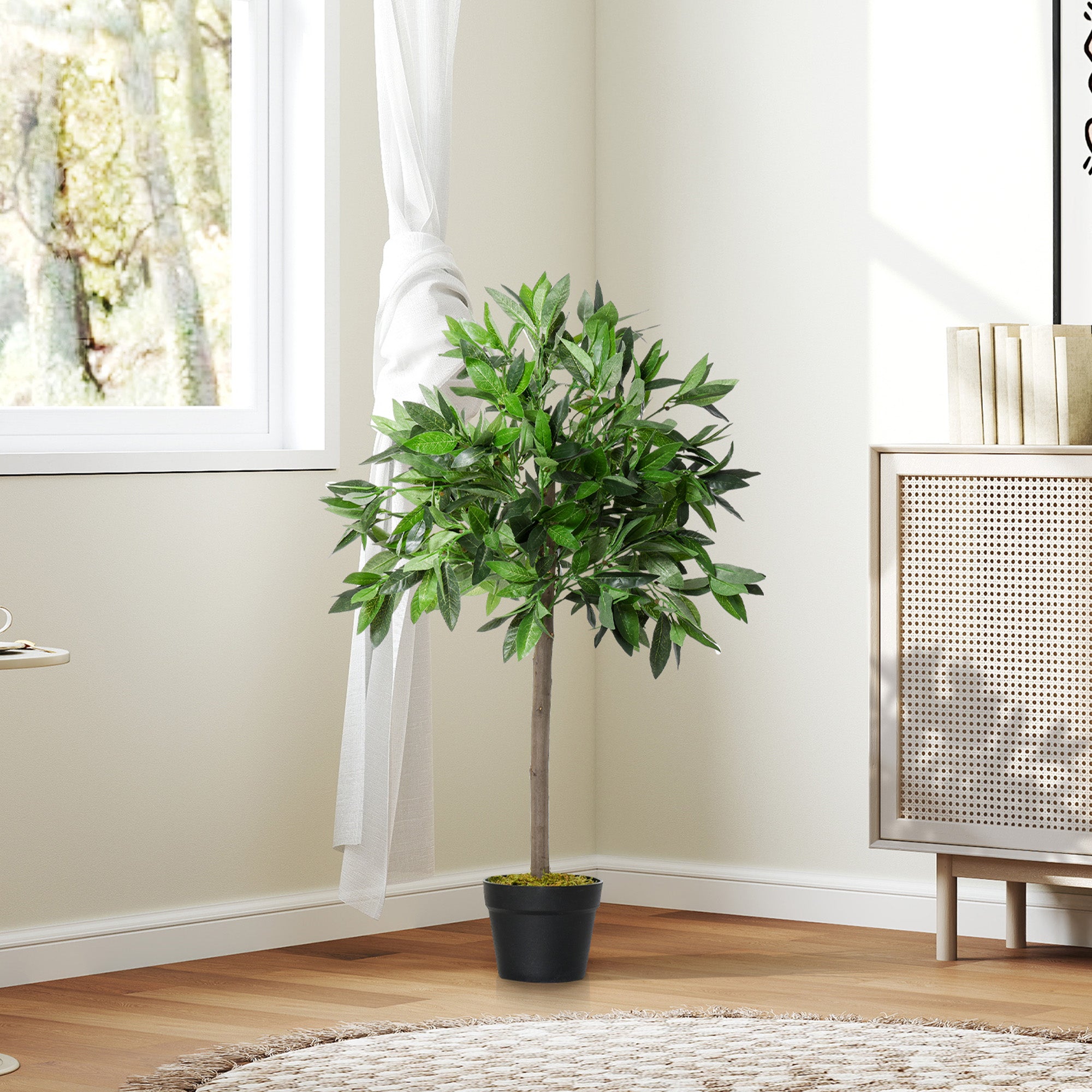 Outsunny Set Of 2 90cm/3FT Artificial Bay Laurel Topiary Trees w/ Pot Fake Indoor Outdoor Greenery Plant Home Office Garden Decor Green - North Peak Garden Furniture