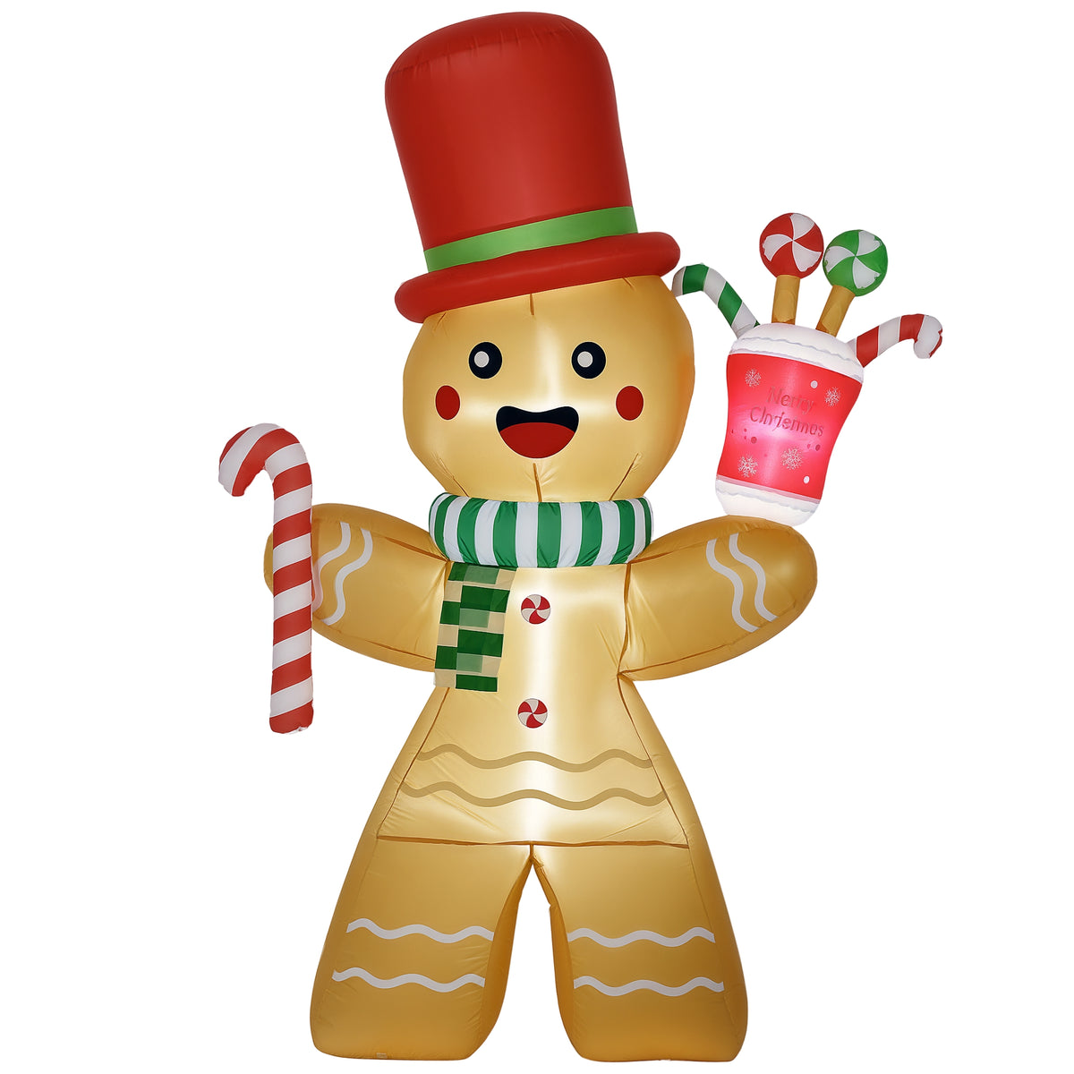 HOMCOM 7.5ft Christmas Inflatable Gingerbread Man with Candy Cane, Blow-Up Outdoor Garden Display for Lawn, Party