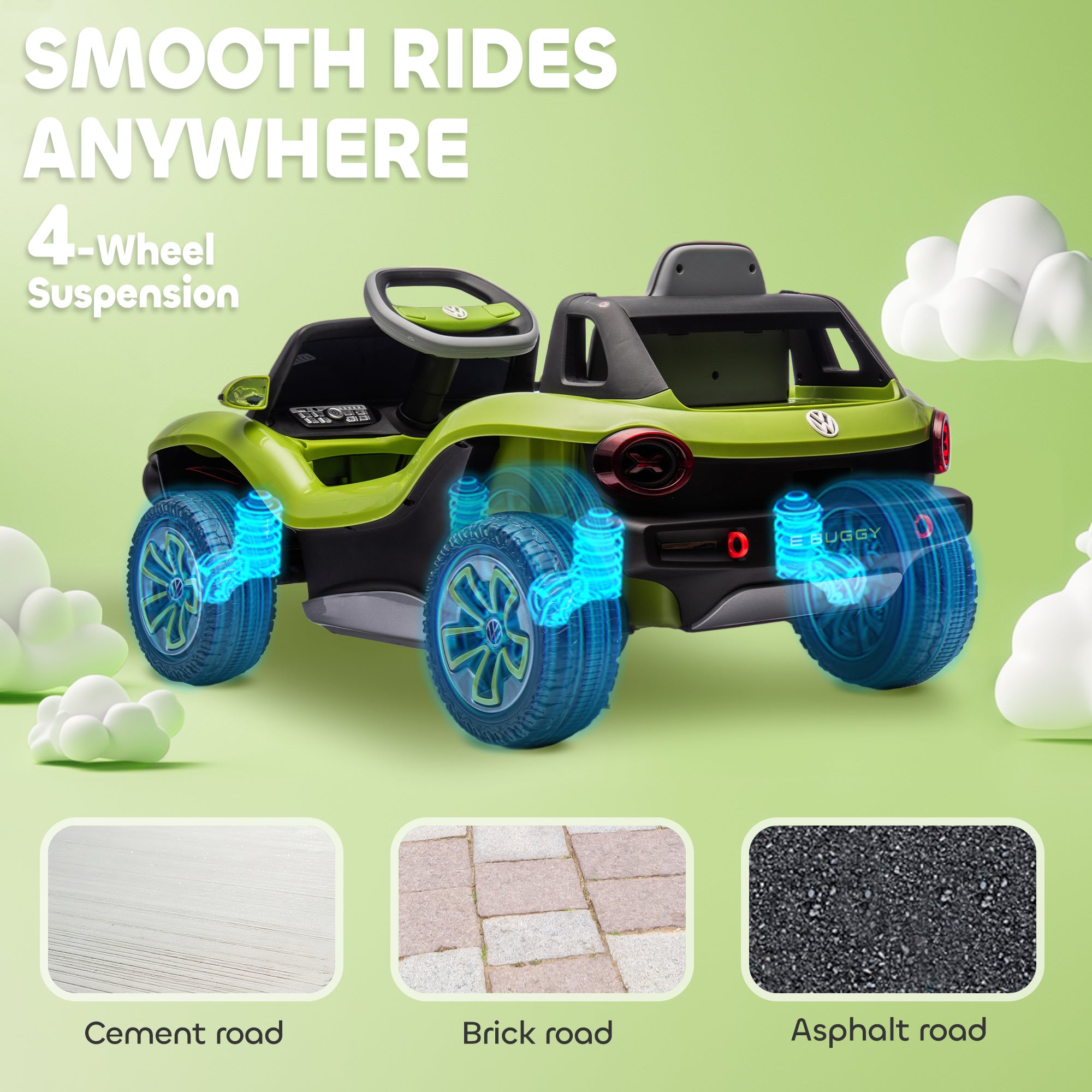 AIYAPLAY Volkswagen Licensed Kids Electric Car with Remote Control for Ages 3-6 Years, Green
