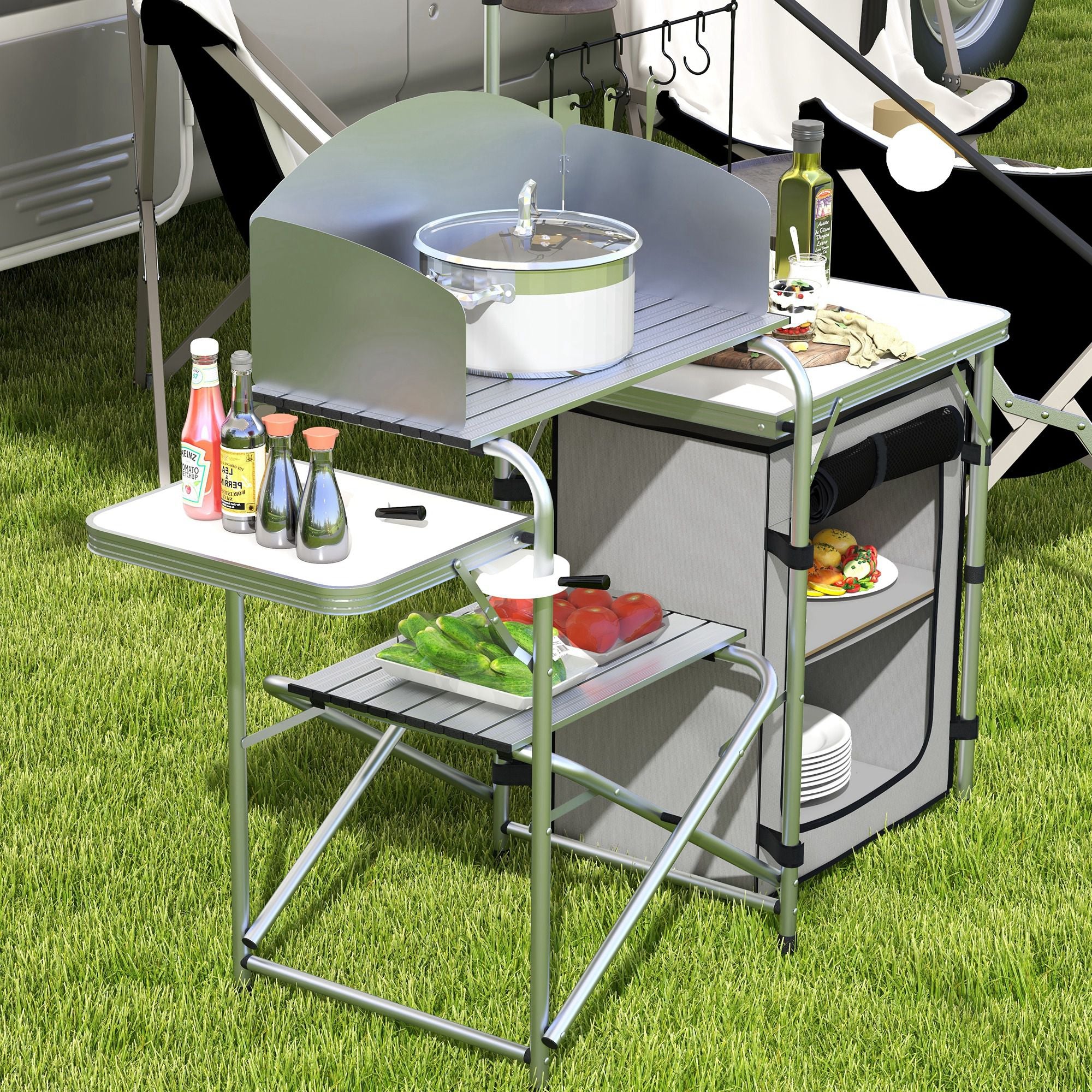Outsunny Multi-Feature Folding Camping Kitchen, with Wind Shield - North Peak Garden Furniture