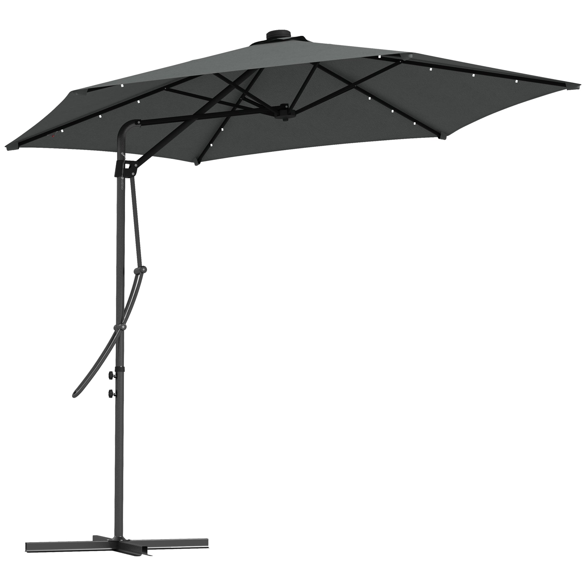 Outsunny 3m LED Parasol Umbrella, with Base and Cover - Grey - North Peak Garden Furniture