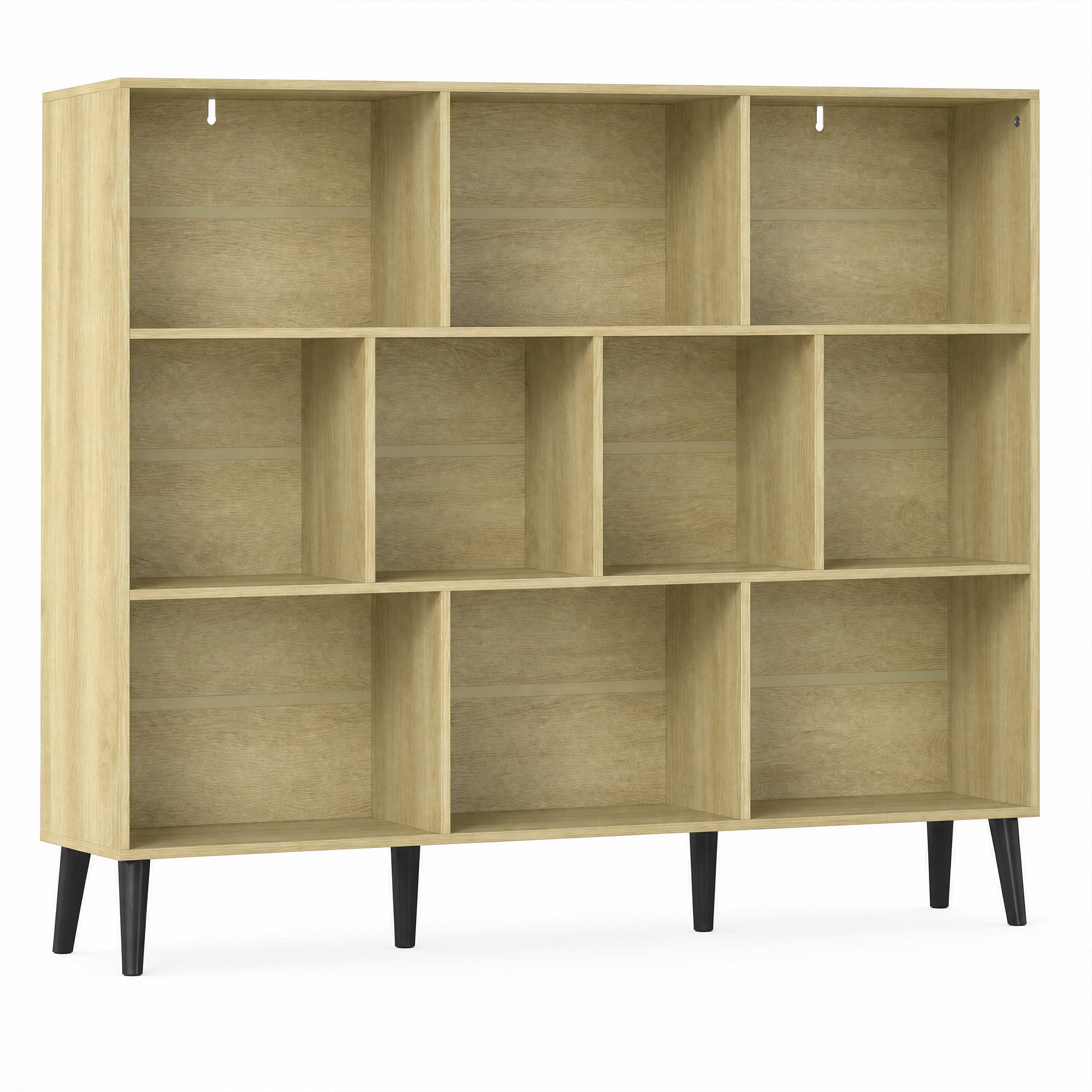 HOMCOM 10-Cube Bookcase, 3-Tier Book Shelf with Solid Wood Legs, 140 cm Modern Bookshelf with Anti-Tip Kit, Oak