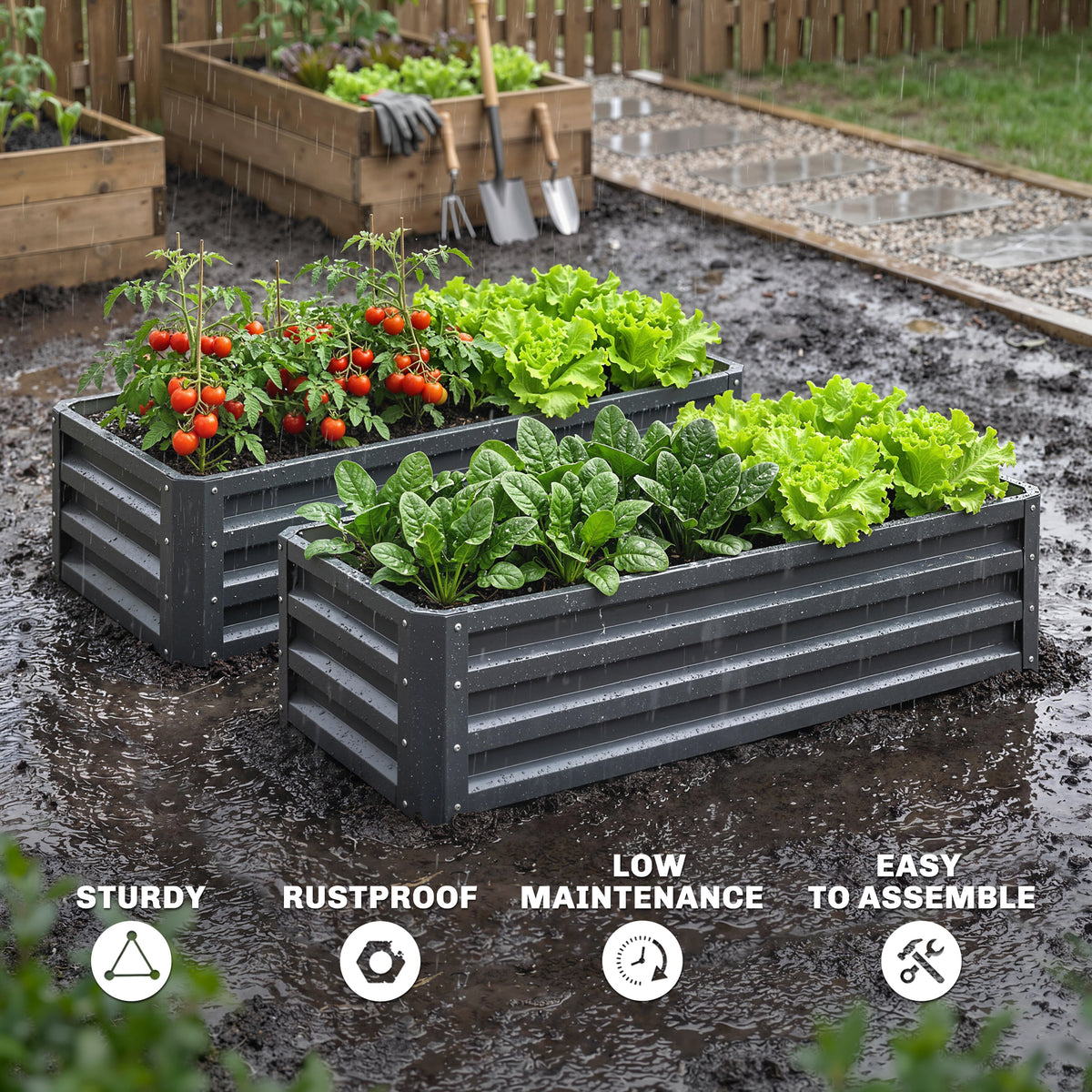Outsunny Set of Two 110 x 50cm Steel Planter Boxes -  Dark Grey