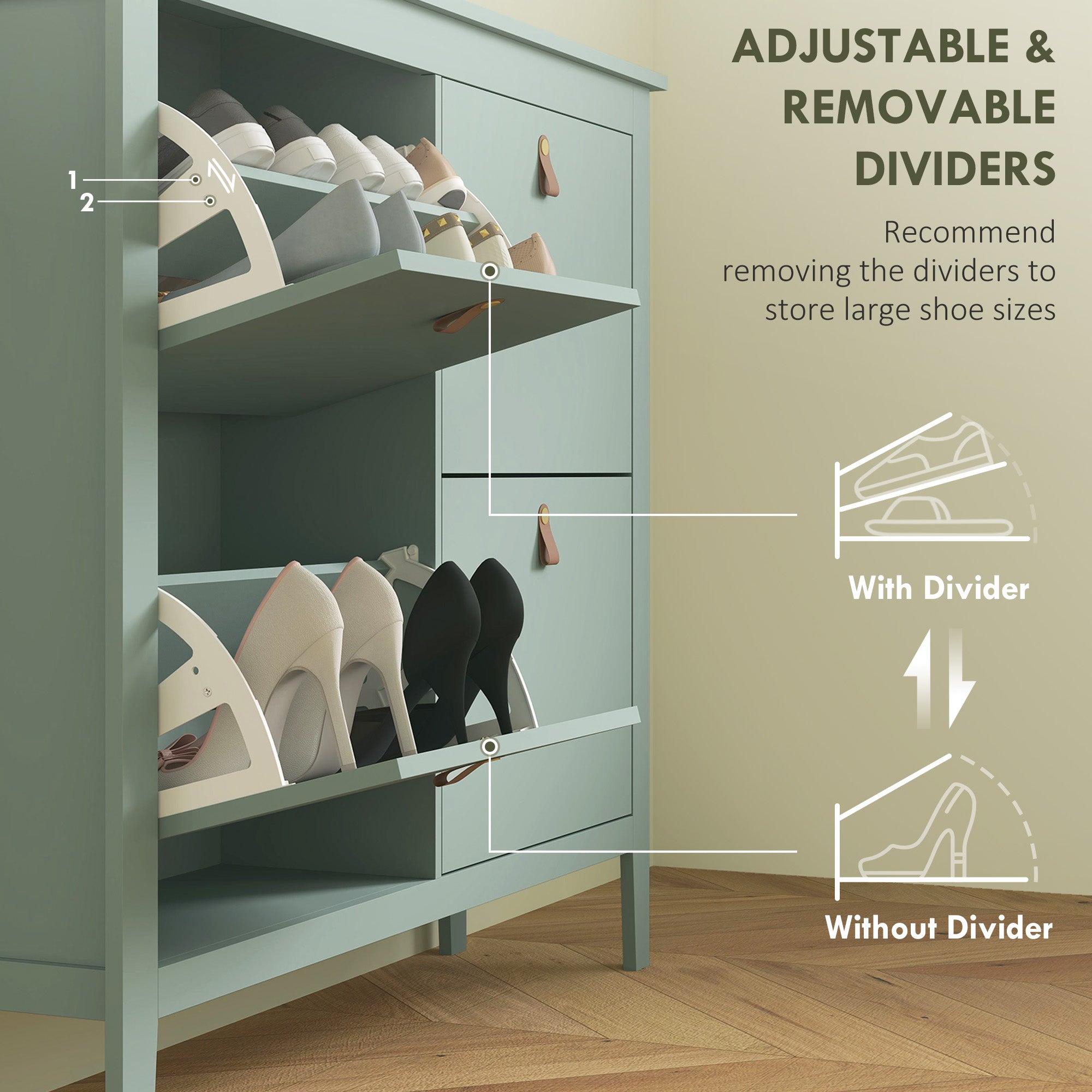 HOMCOM Modern Four-Drawer Shoe Cabinet - Green - North Peak Garden Furniture